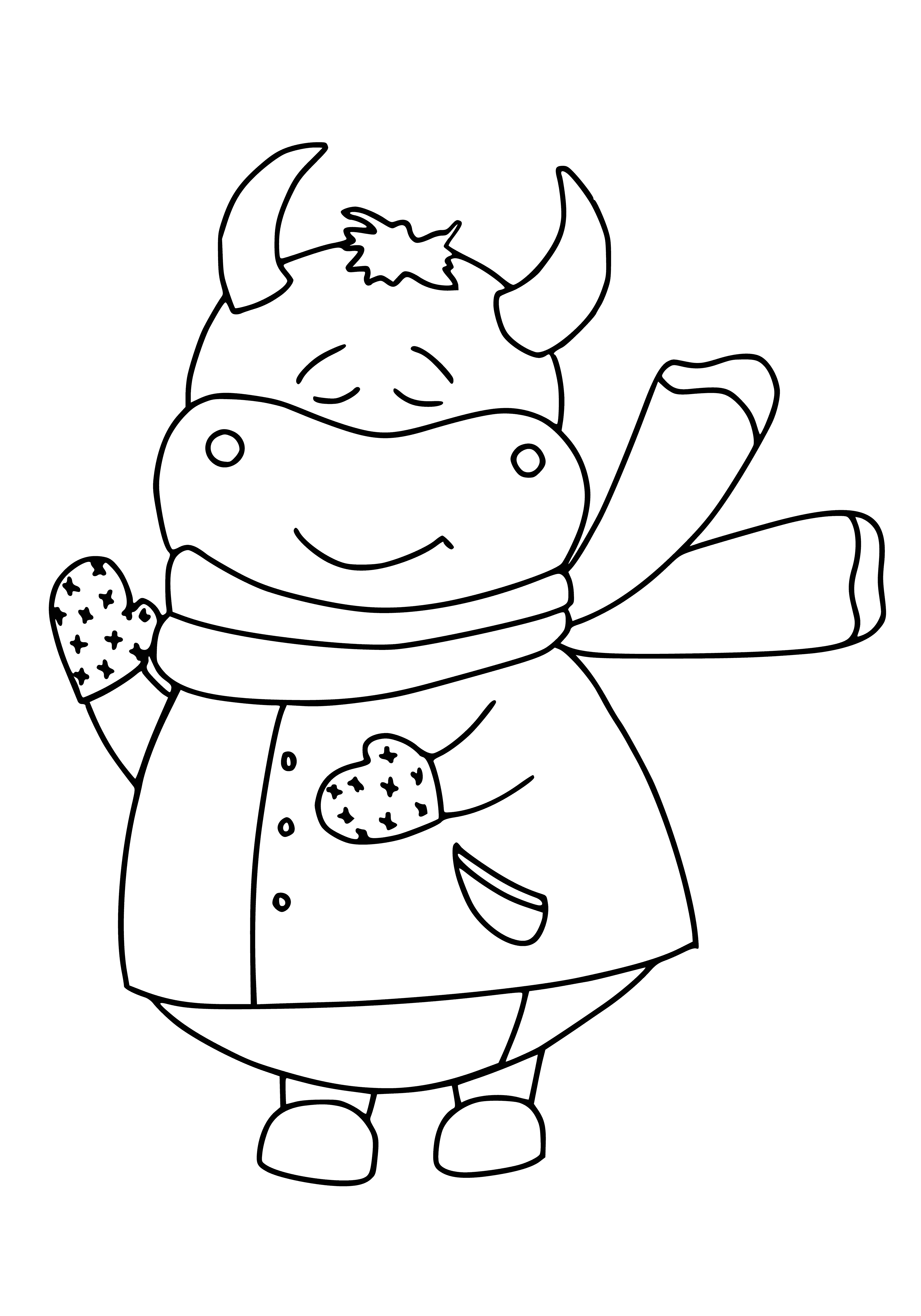 Colorir com um touro na roupa de inverno