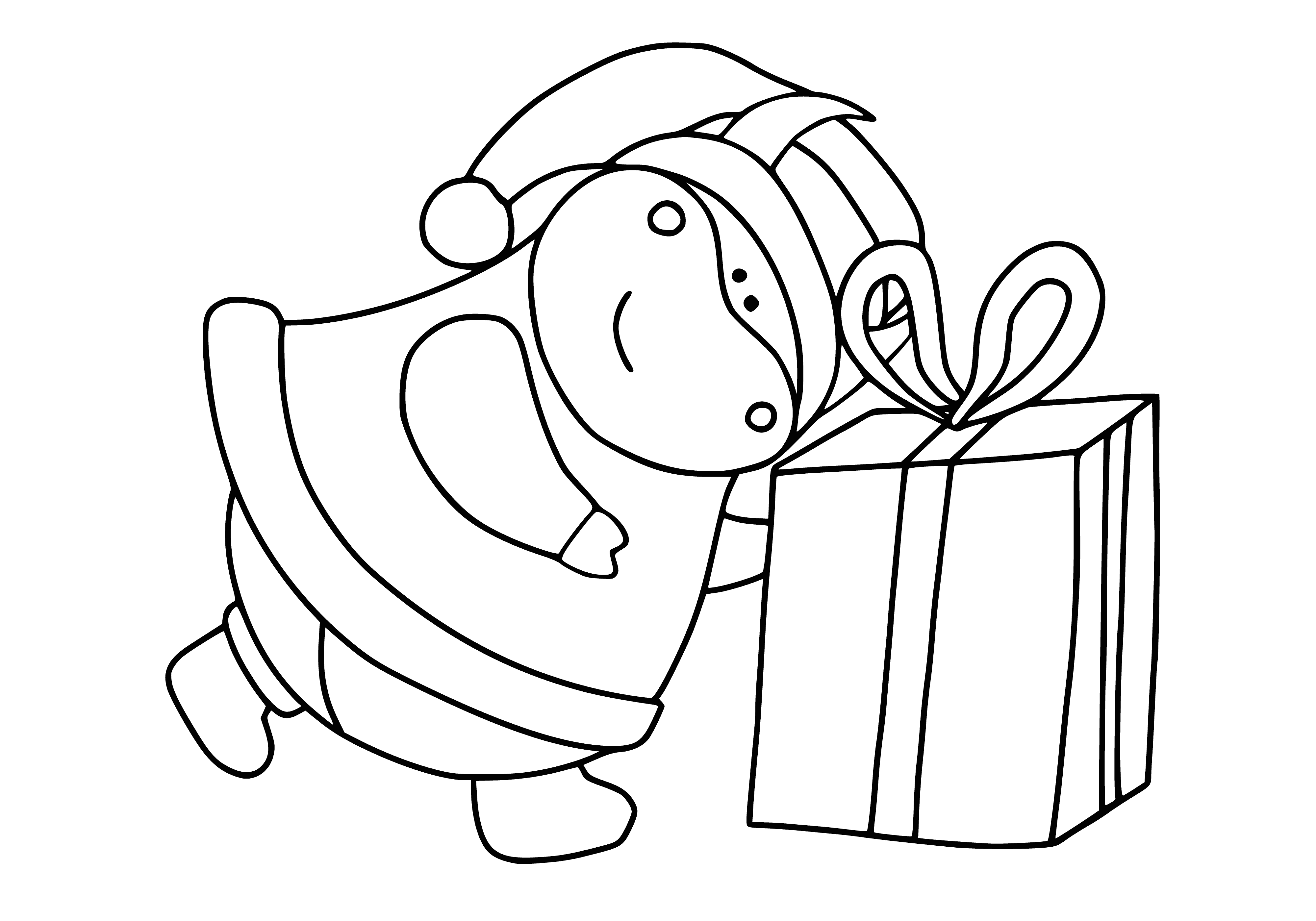 Bull no traje de Ano Novo com um presente