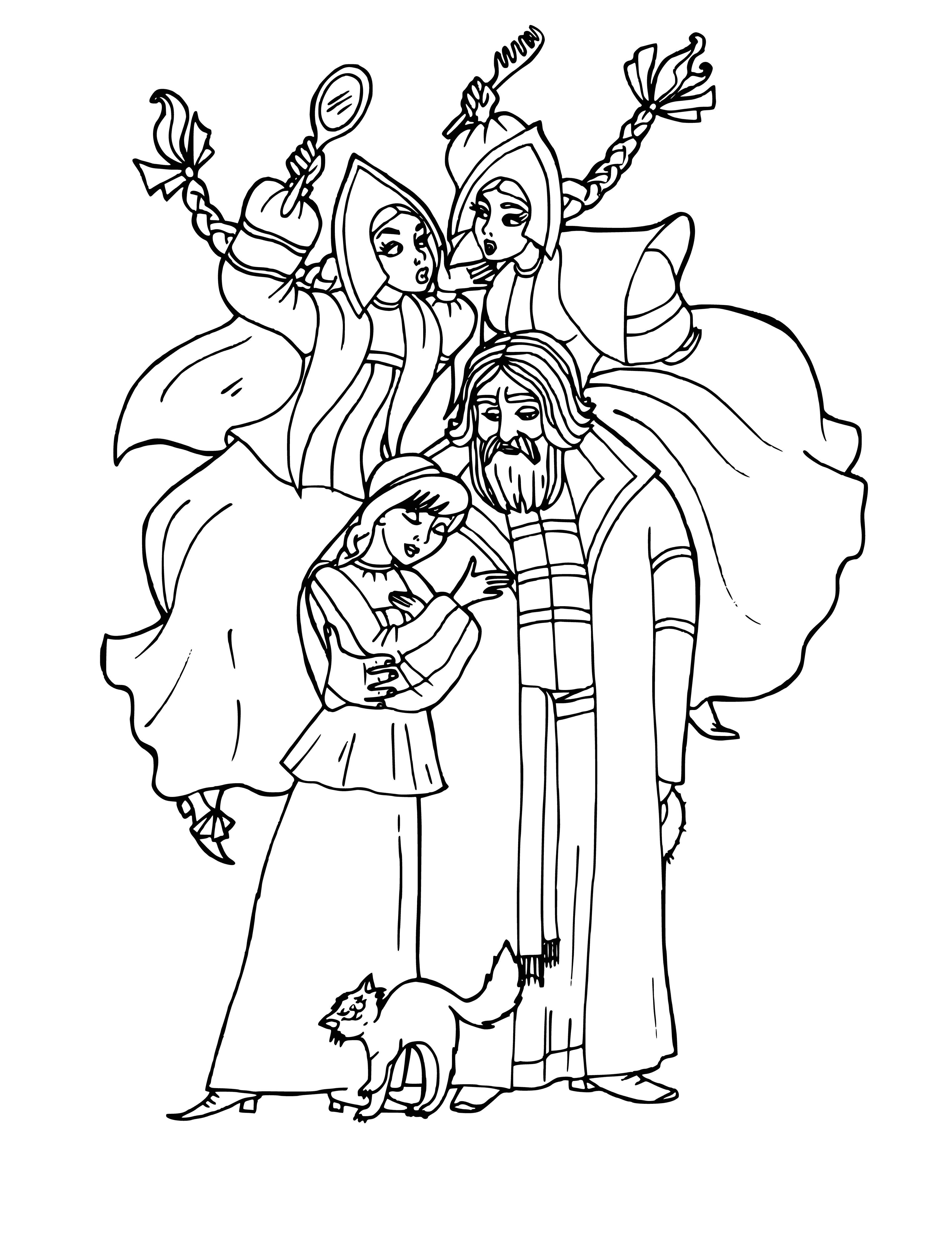 coloring page: Coloring characters of the fairy tale by S.T. Aksakov “Scarlet Flower”