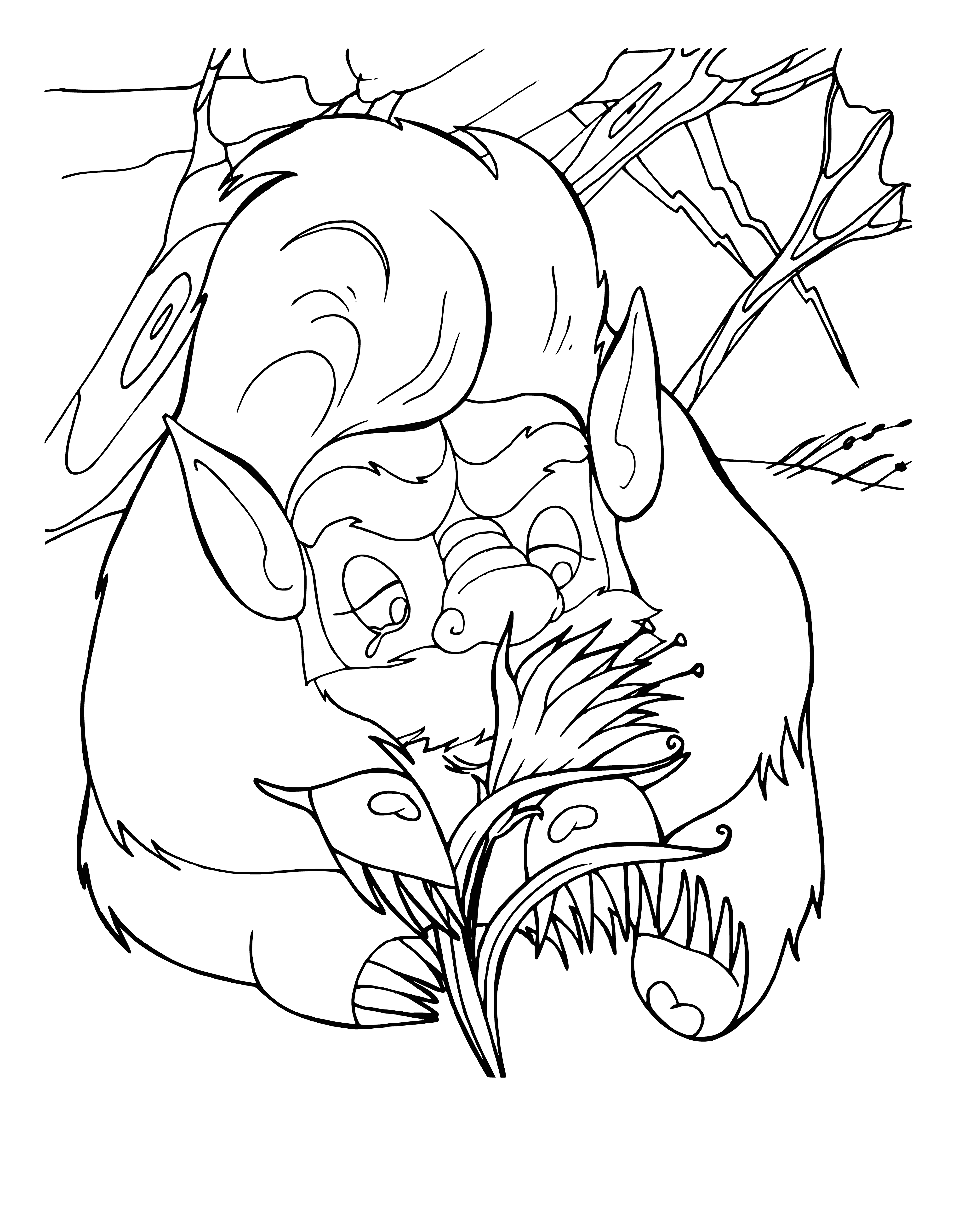 coloring page: A fairytale character holds a scarlet flower in his hands