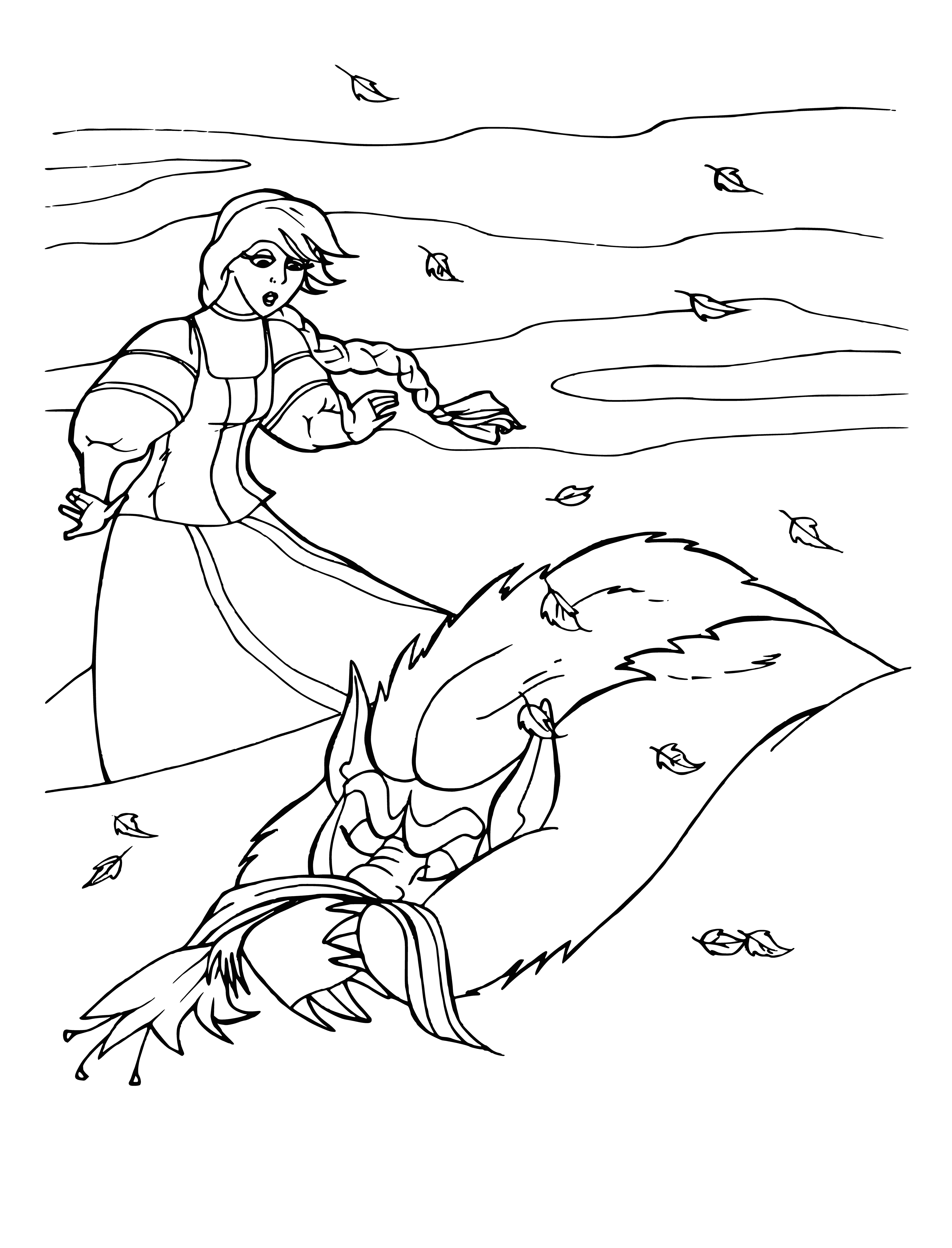 coloring page: Illustration to the fairy tale of Aksakov: a girl dies, hugging a flower