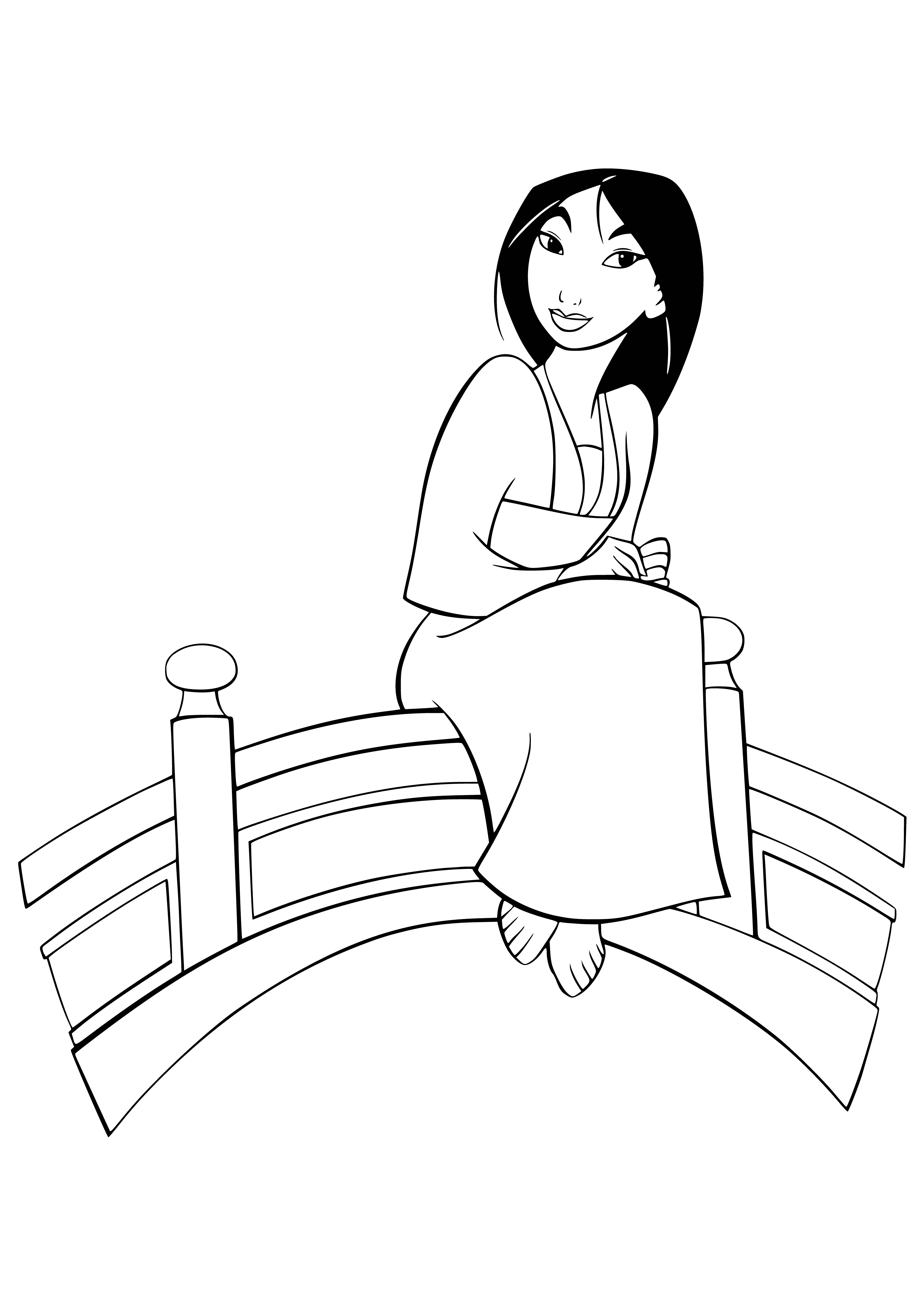 pagina da colorare: Mulan siede sul ponte