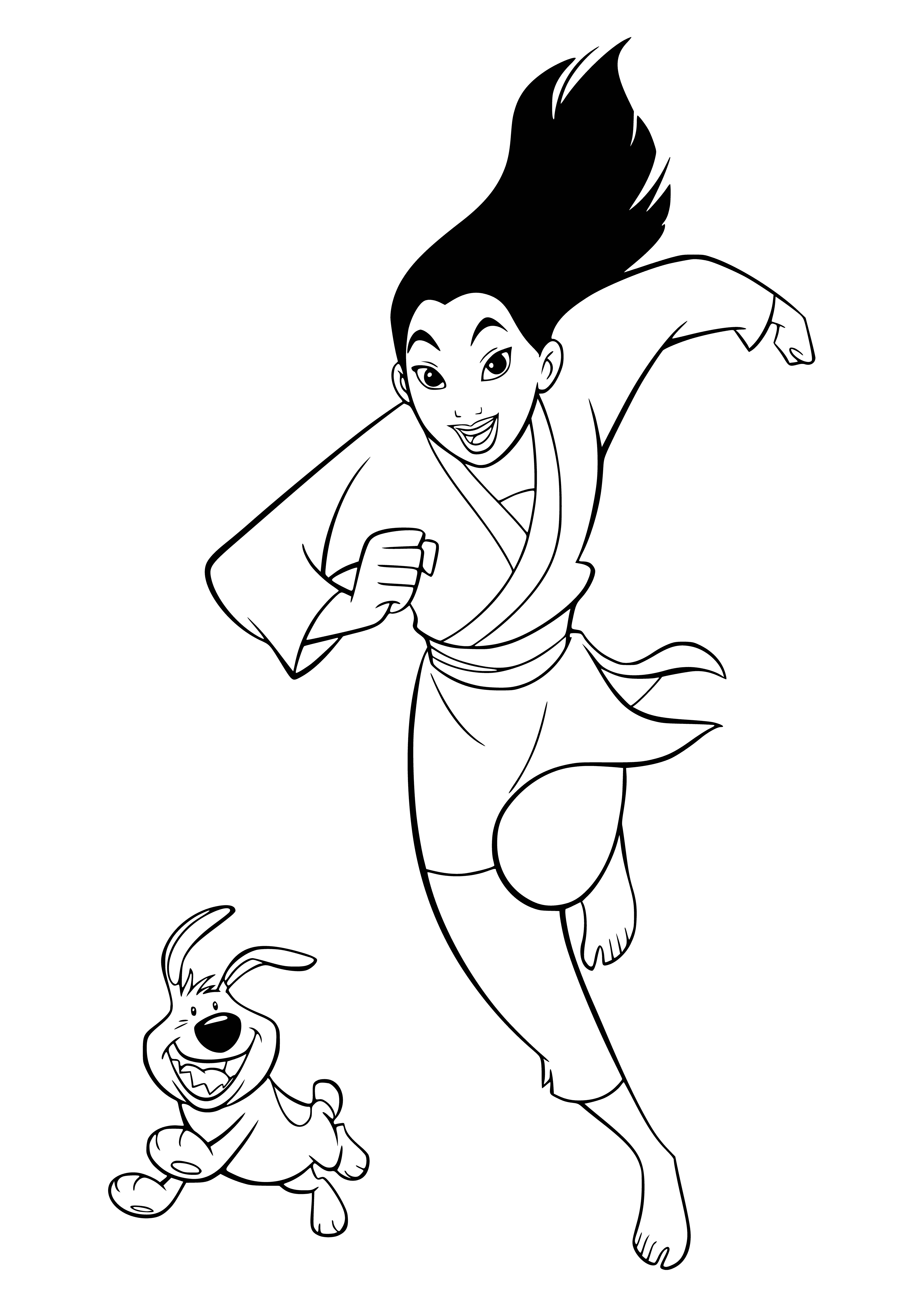 pagina da colorare: Mulan corre con un cucciolo