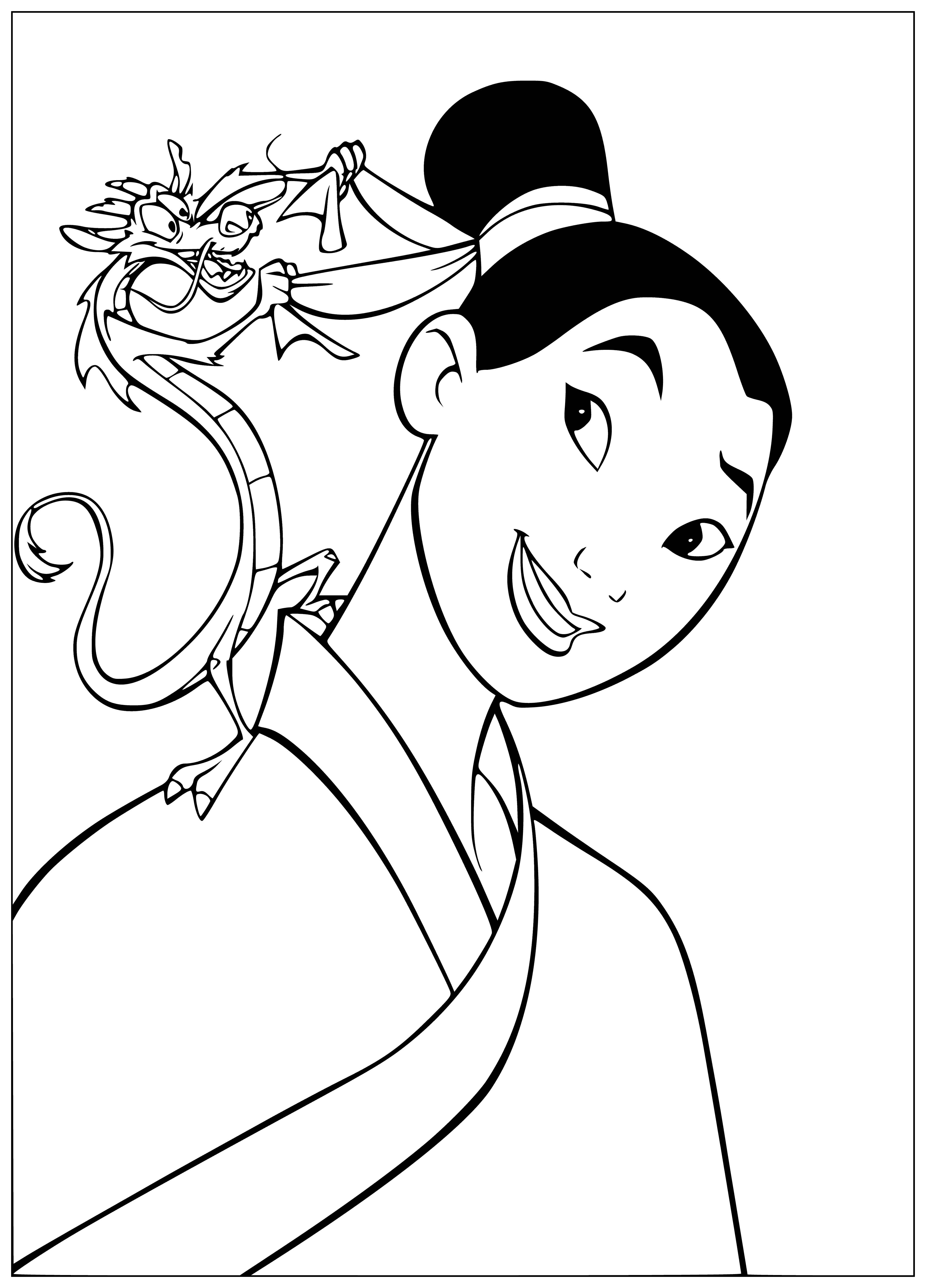 pagina da colorare: Mulan con il drago Mushu in colorazione