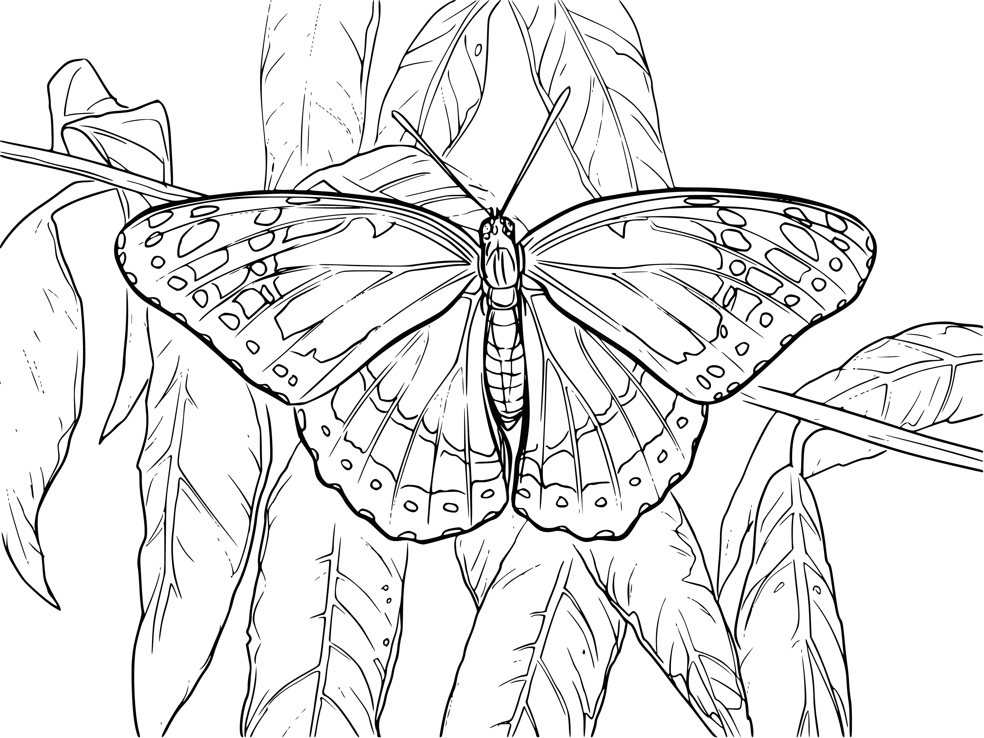 coloring page: Coloring of a butterfly sitting on a branch