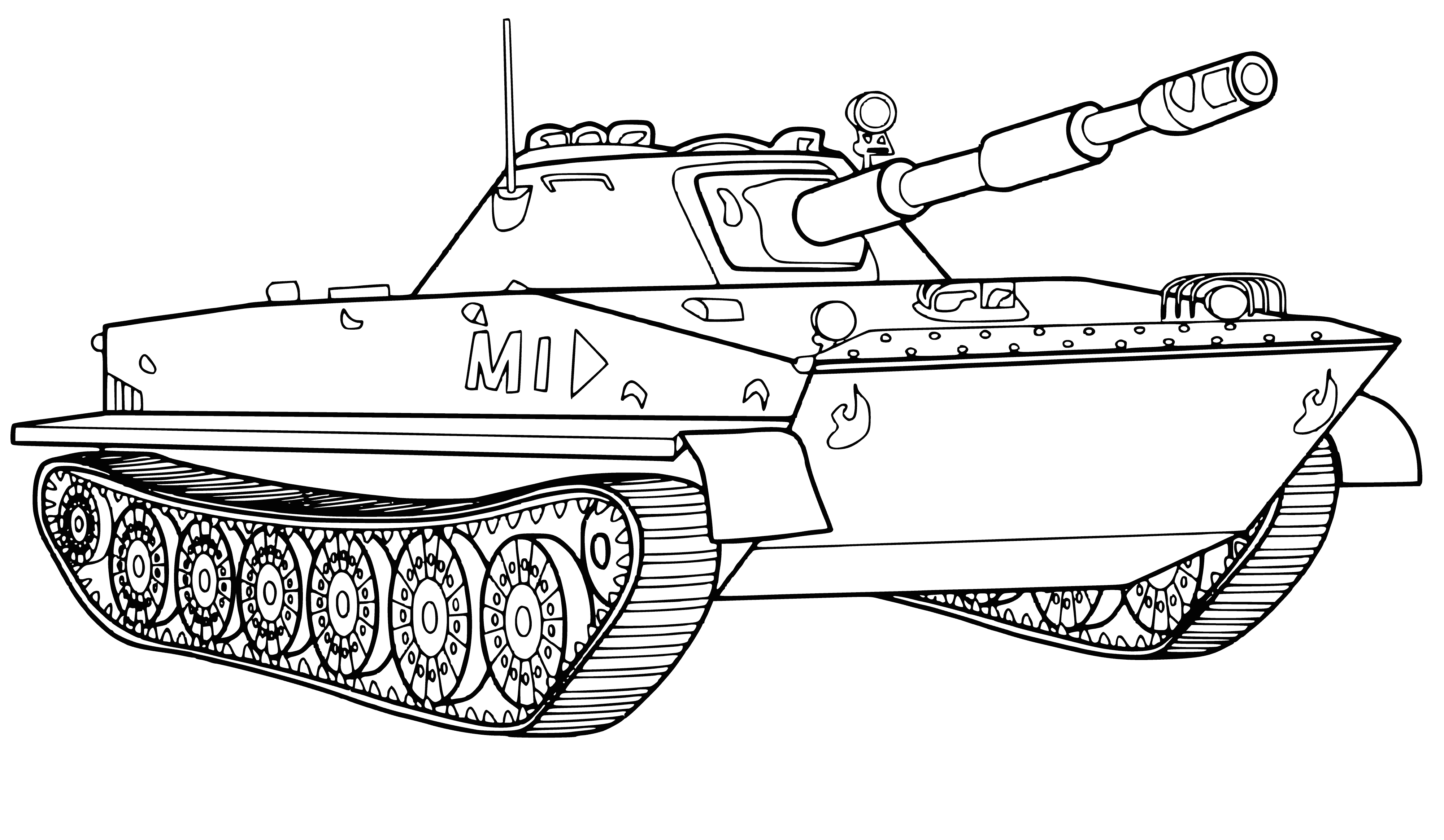 coloring page: Drawing of a floating battle tank PT-76