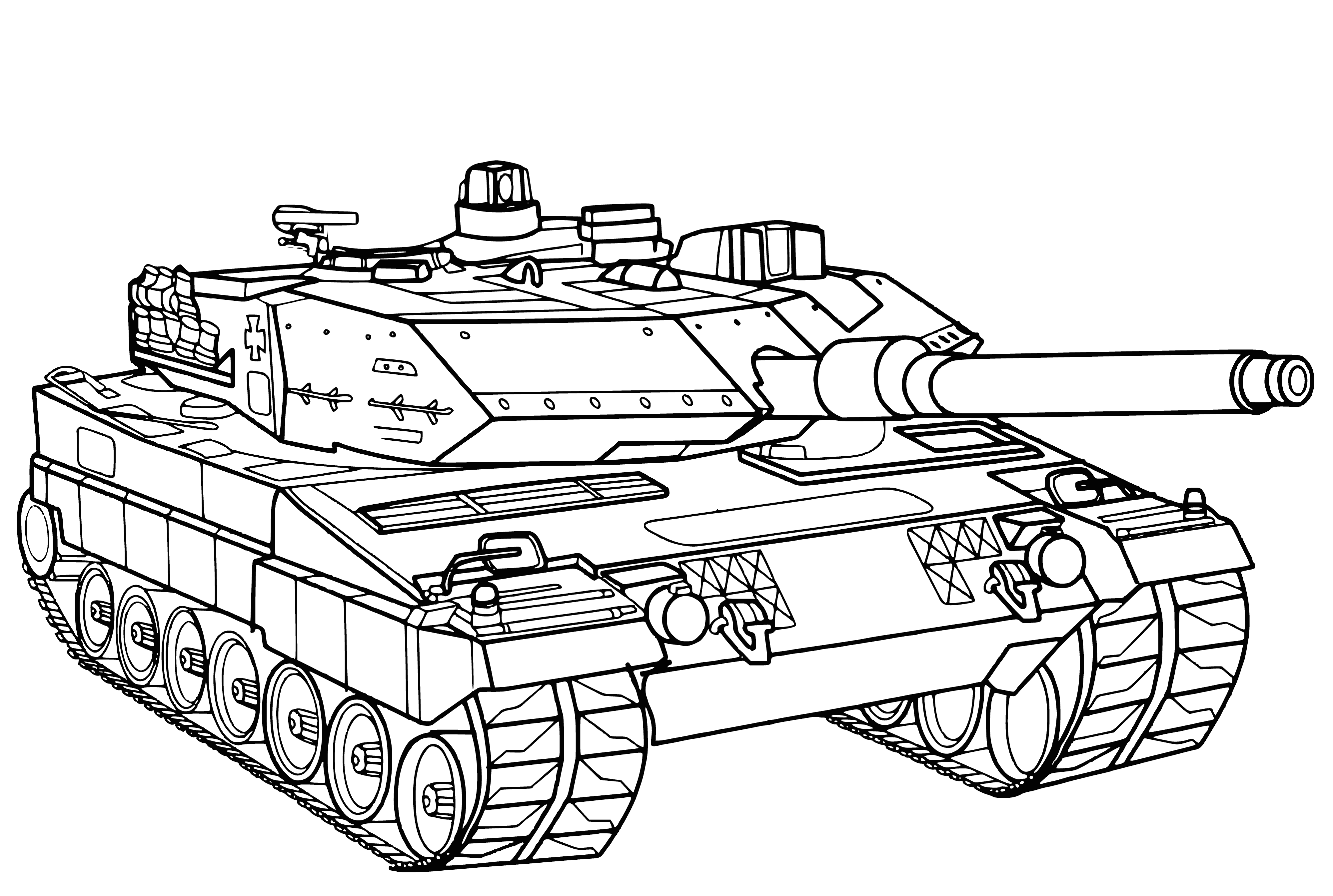 coloring page: Leopard 2 A5 battle tank with 125mm cannon and MG3