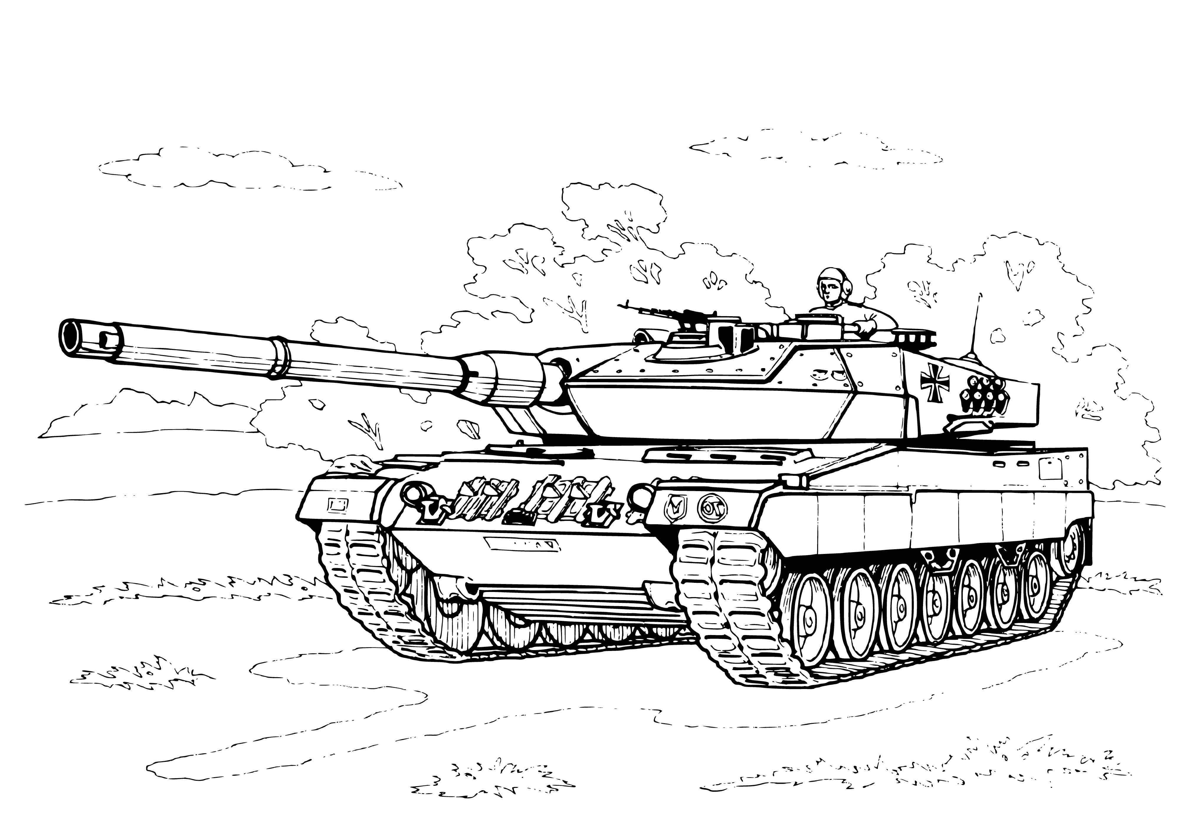 coloring page: Drawing of the Leopard-2 tank (Germany) for coloring