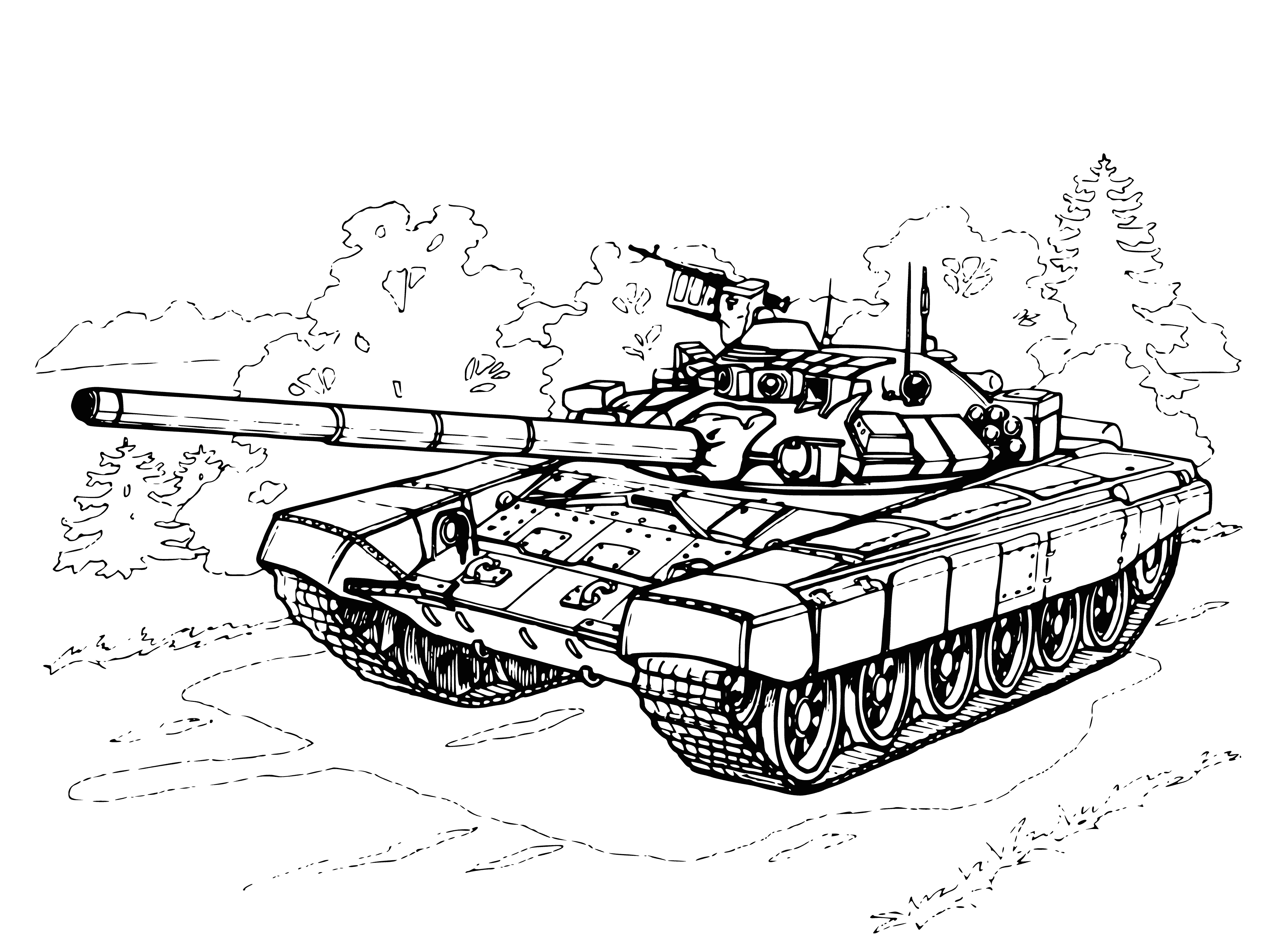 coloring page: Black and white coloring of the T-90S tank