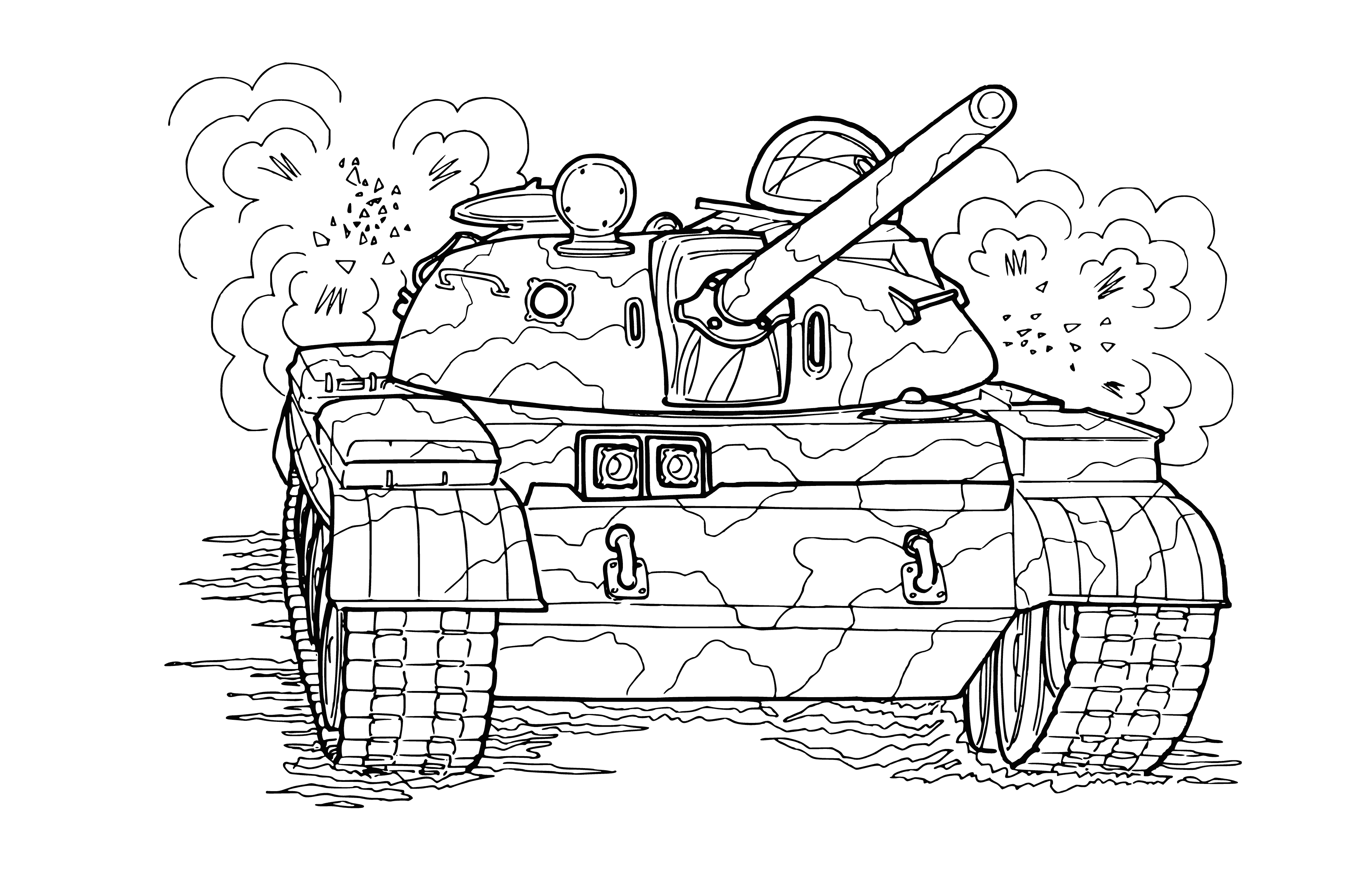 coloring page: T-54 medium tank with green camouflage color