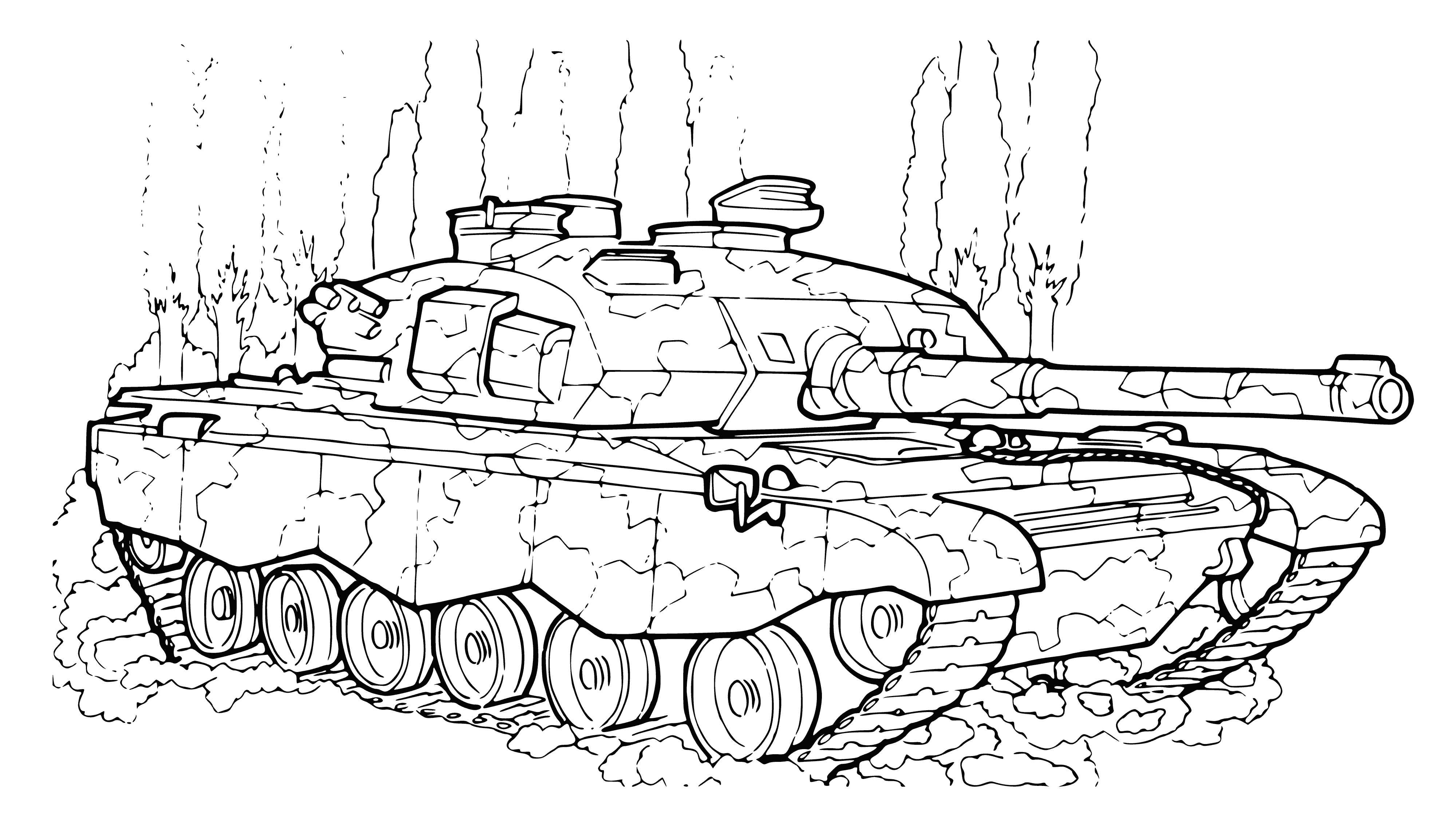 coloring page: Drawing of the EE-T1 Ozorio medium tank with a description of the characteristics