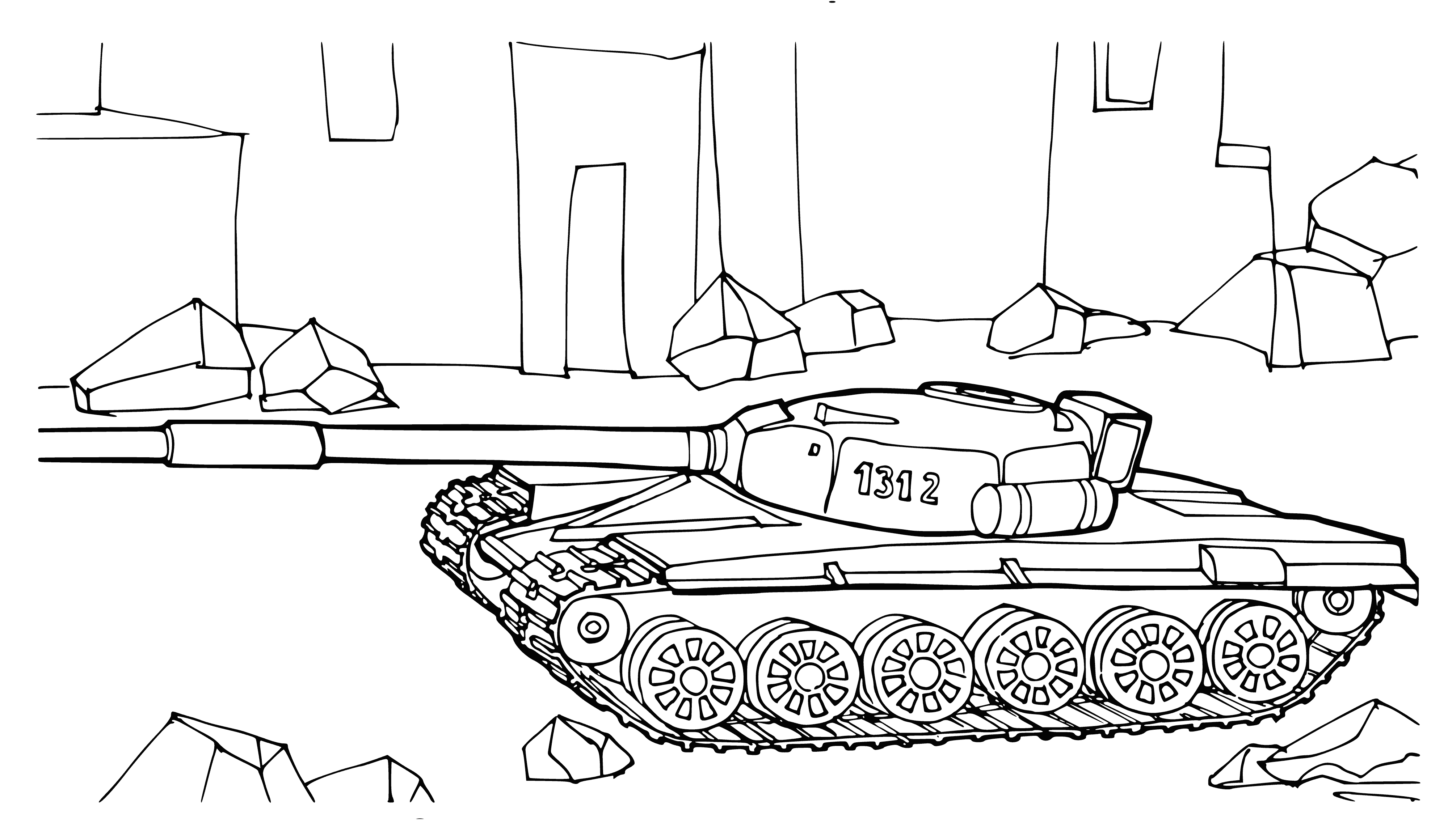 coloring page: Drawing of the Soviet T-72 tank with a description of its characteristics