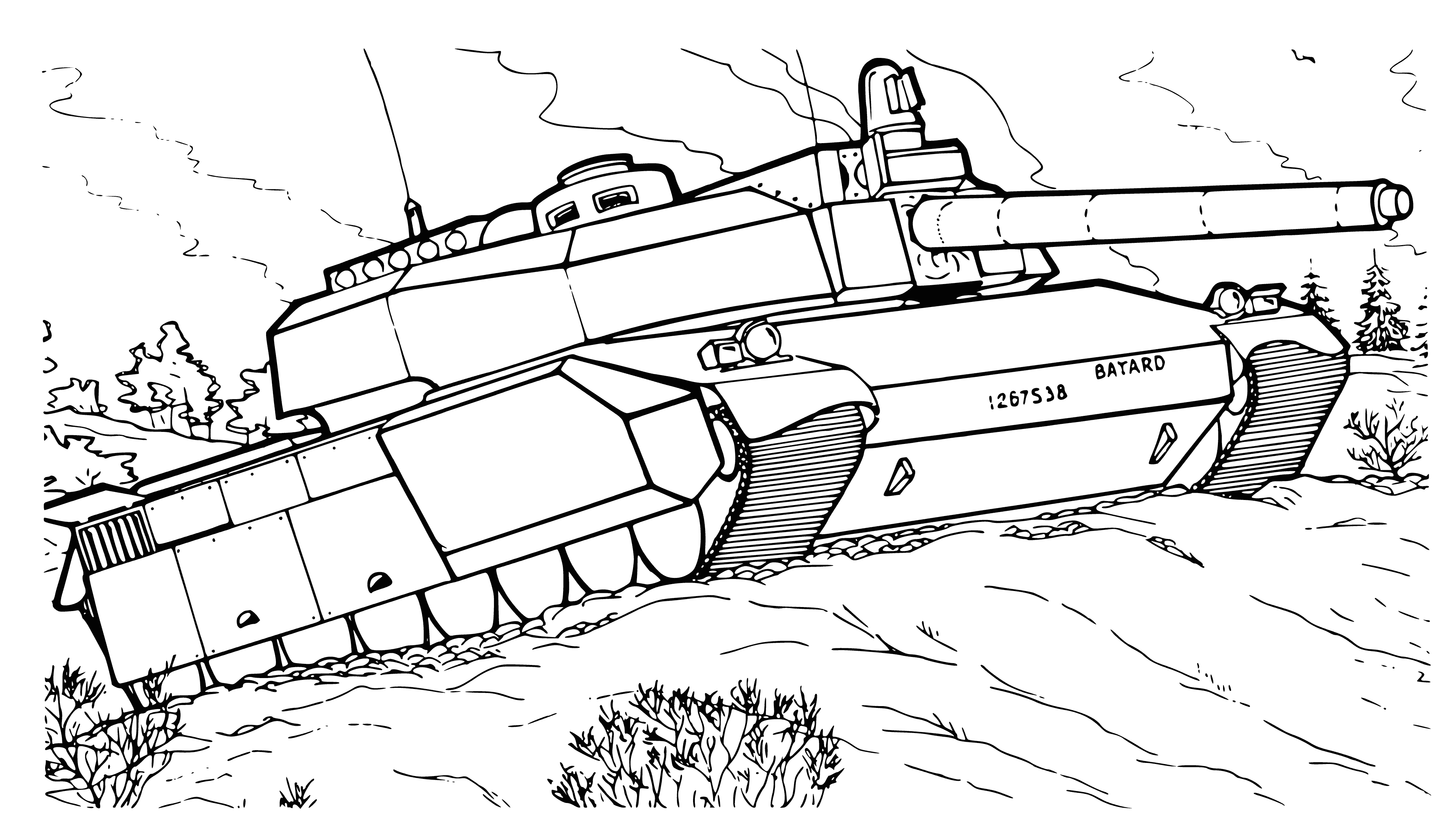 coloring page: Drawing of the main tank LEKLERK with characteristics