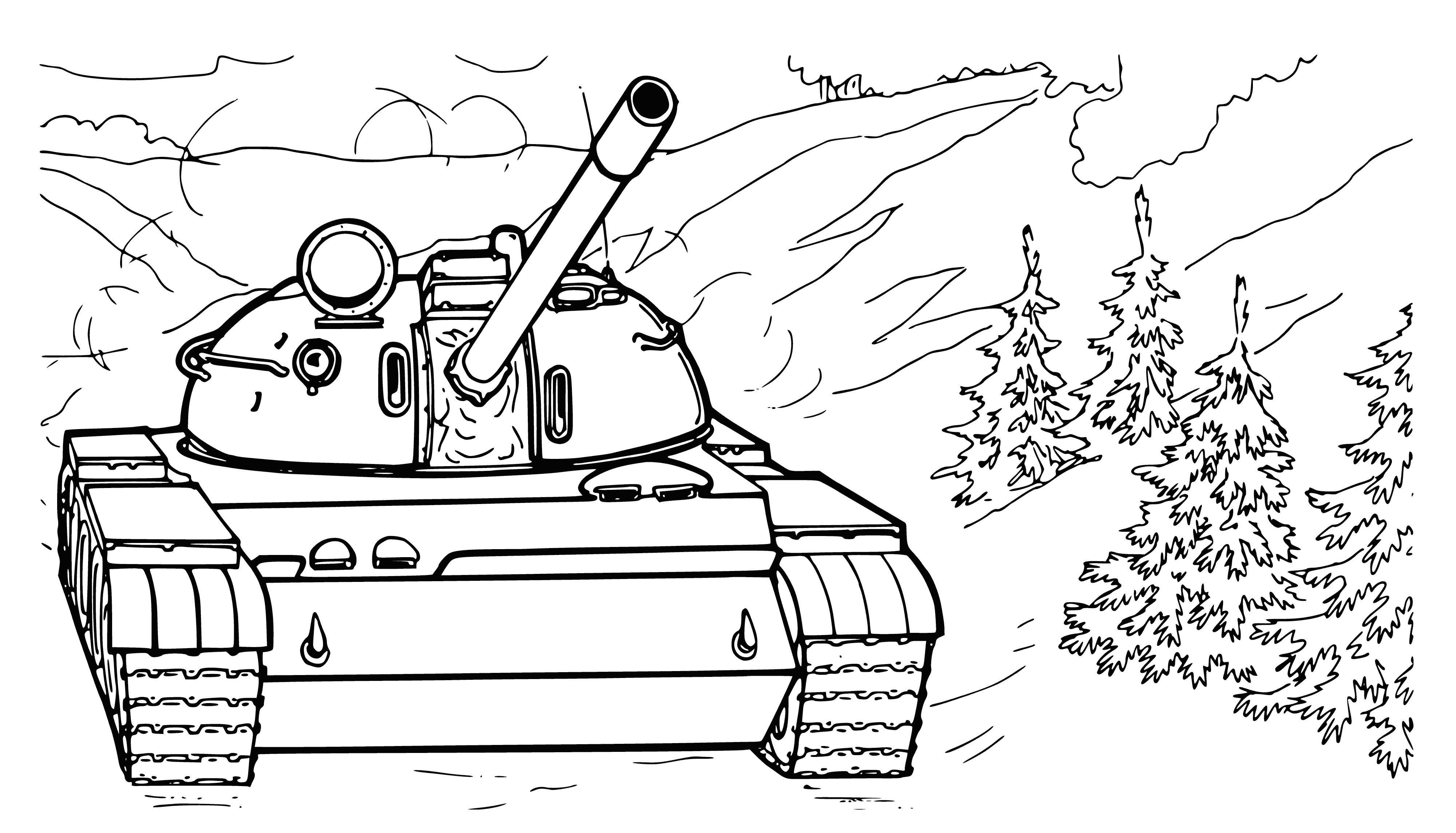 coloring page: T-55 medium tank with description of characteristics