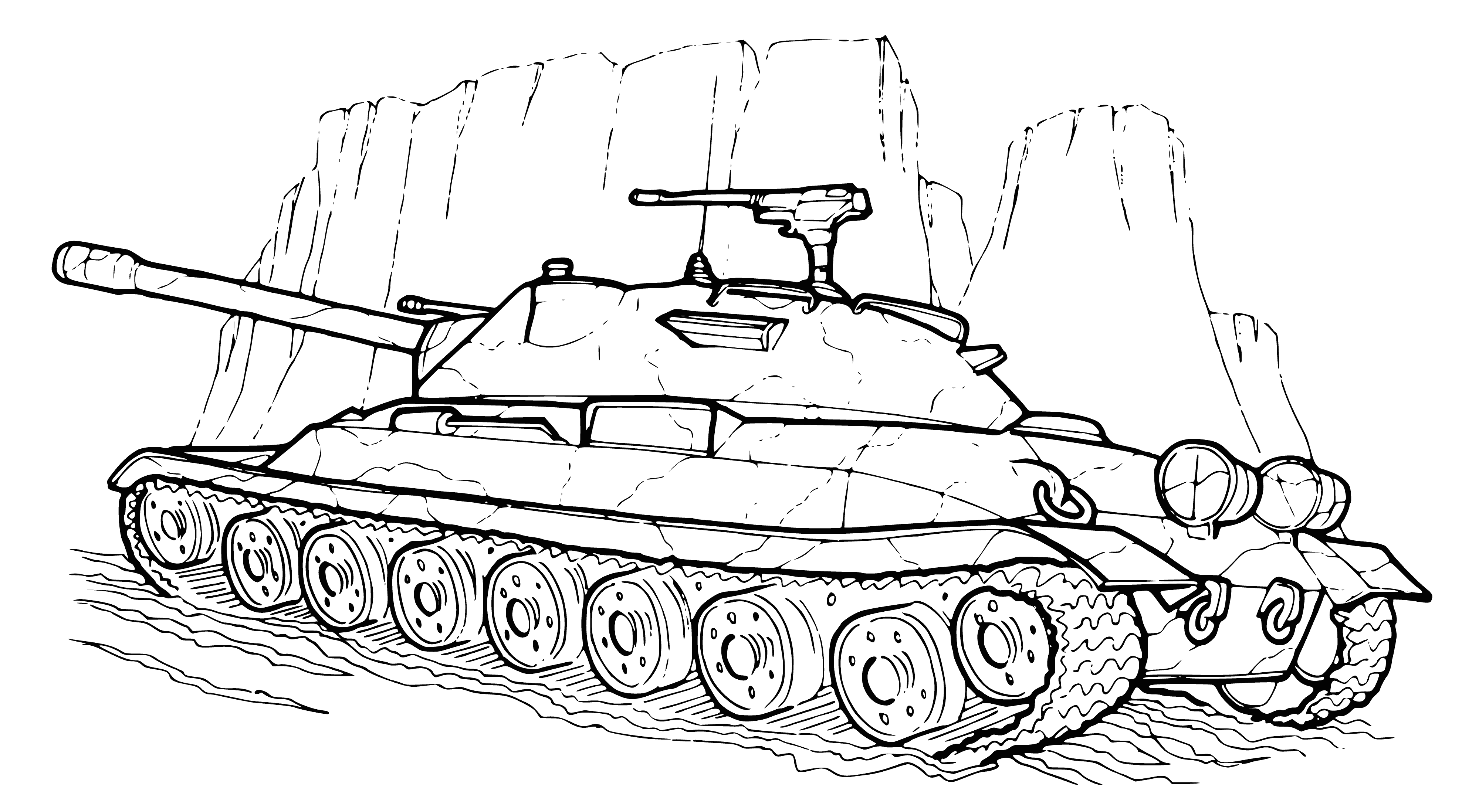 coloring page: Contour image of the tank for coloring