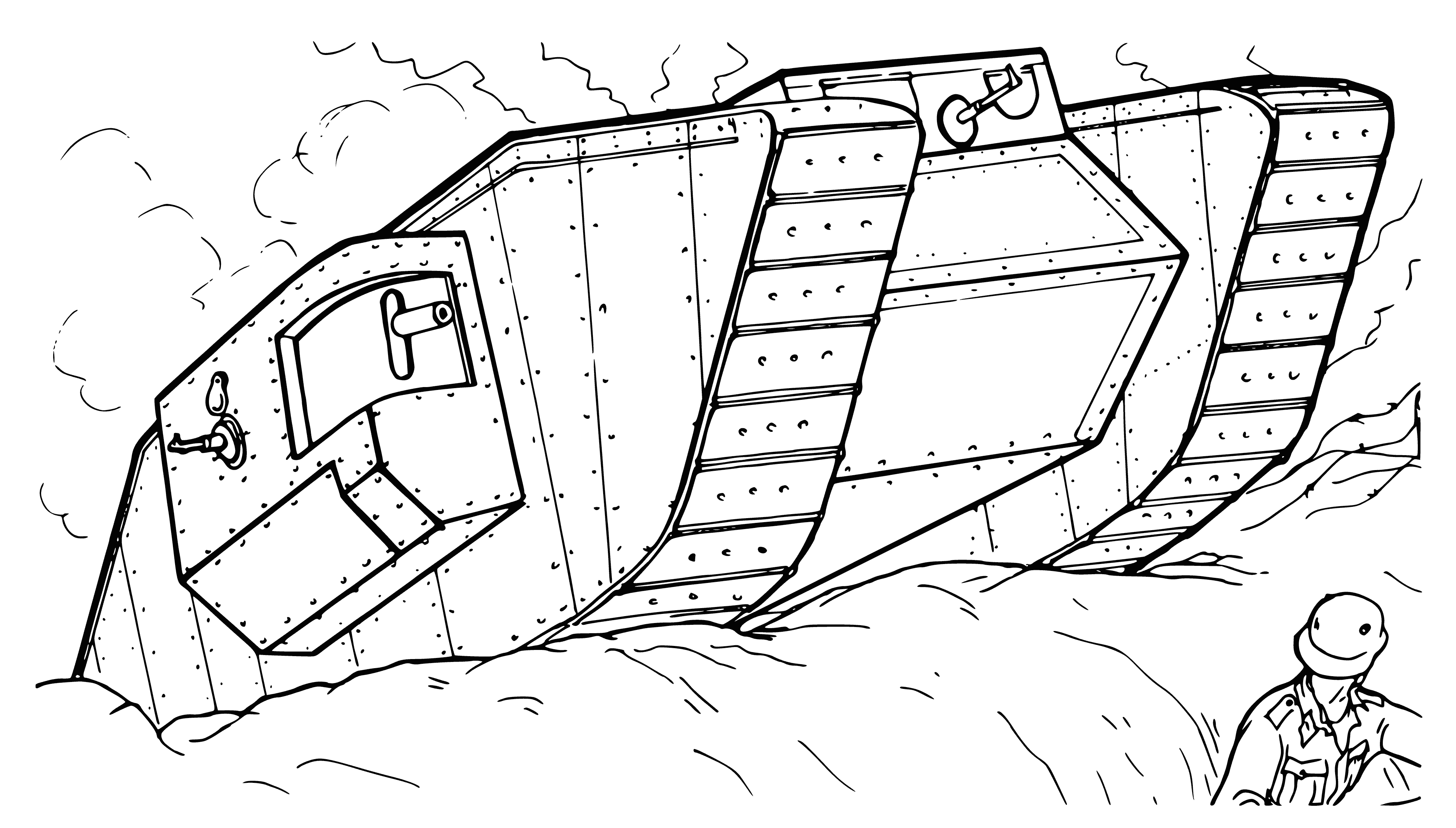 coloring page: Heavy tank MK1, Great Britain, 1915.