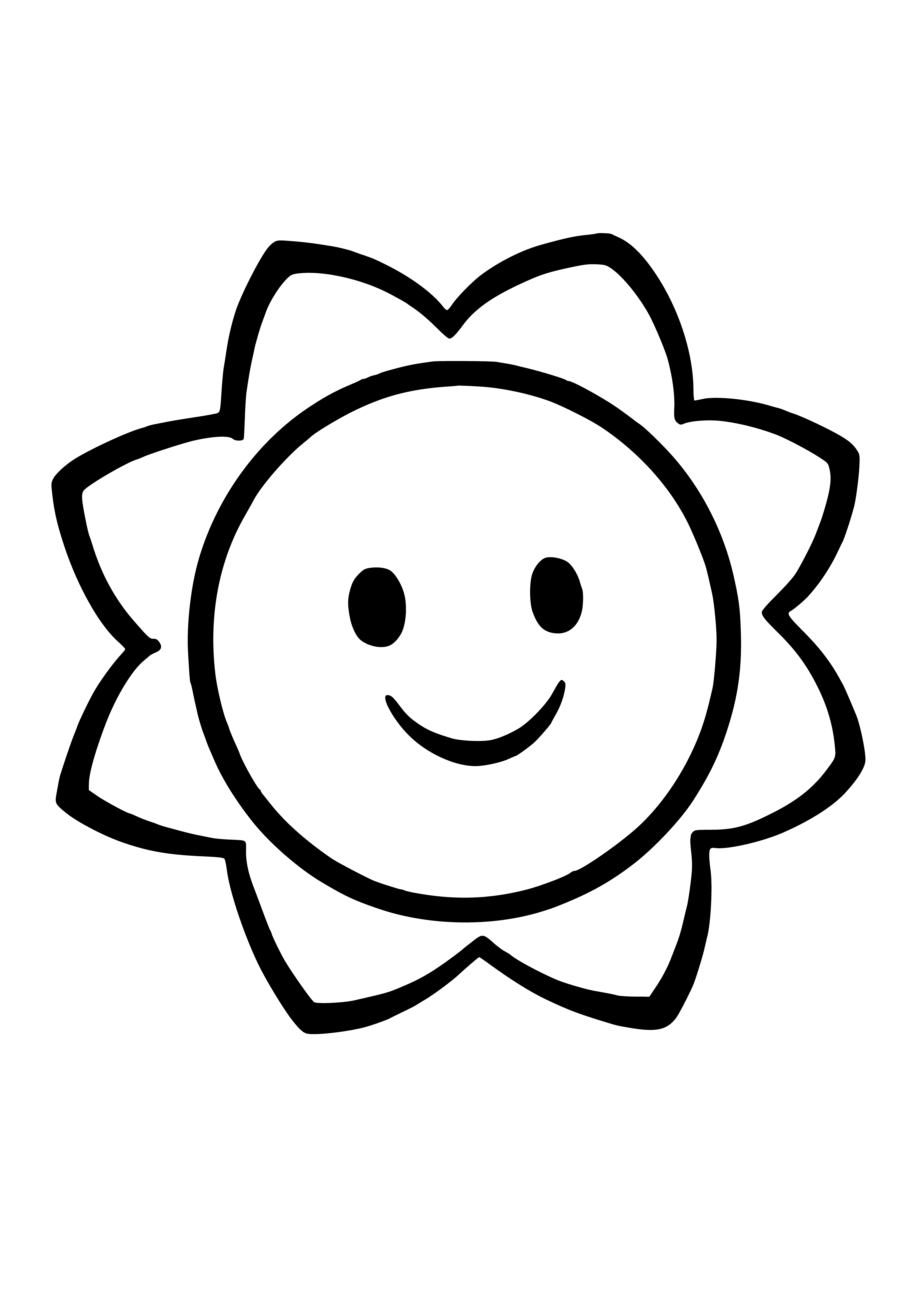 página para colorear: Sol con una sonrisa para los niños