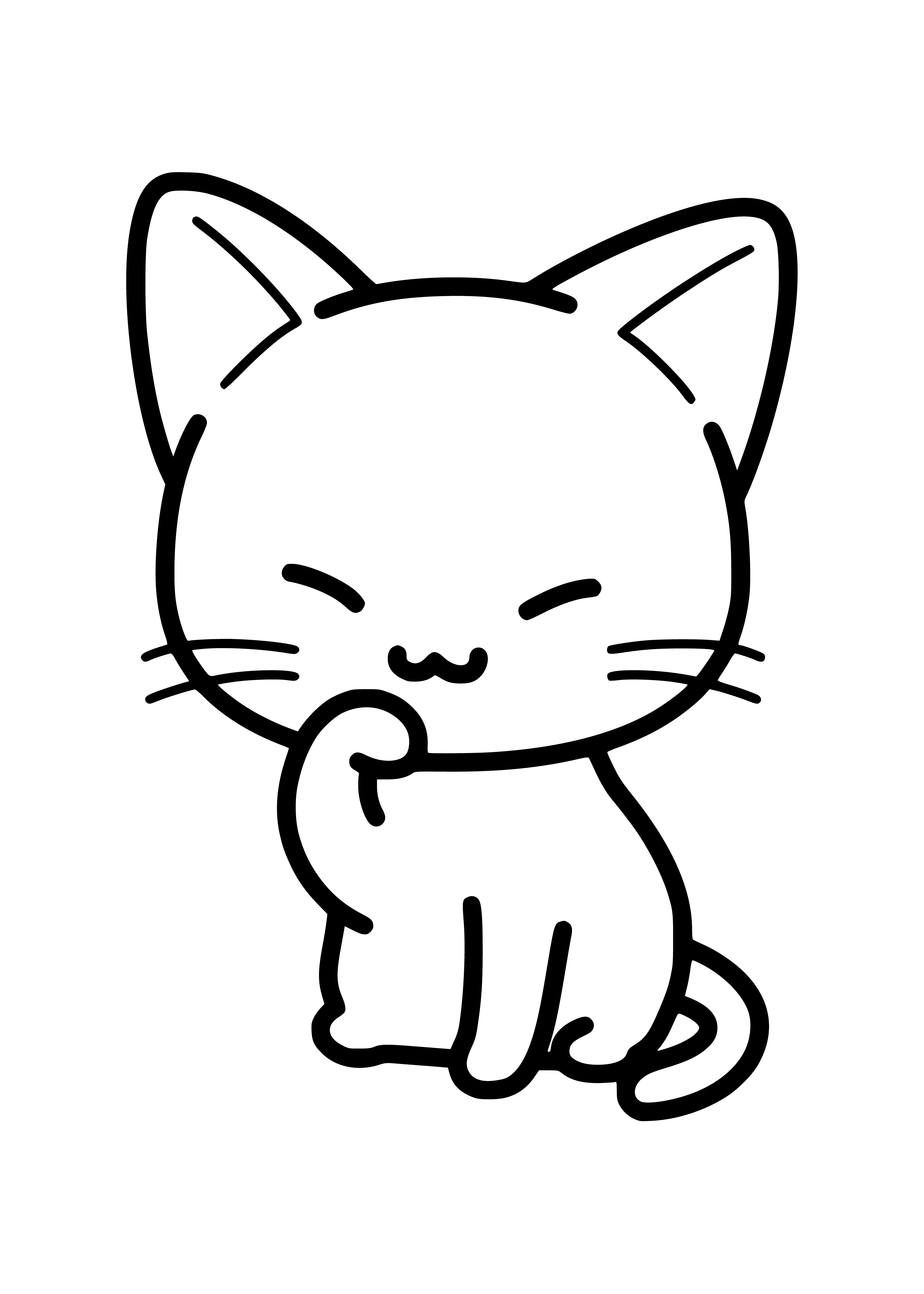 página para colorear: Un lindo gatito sentado y jugando