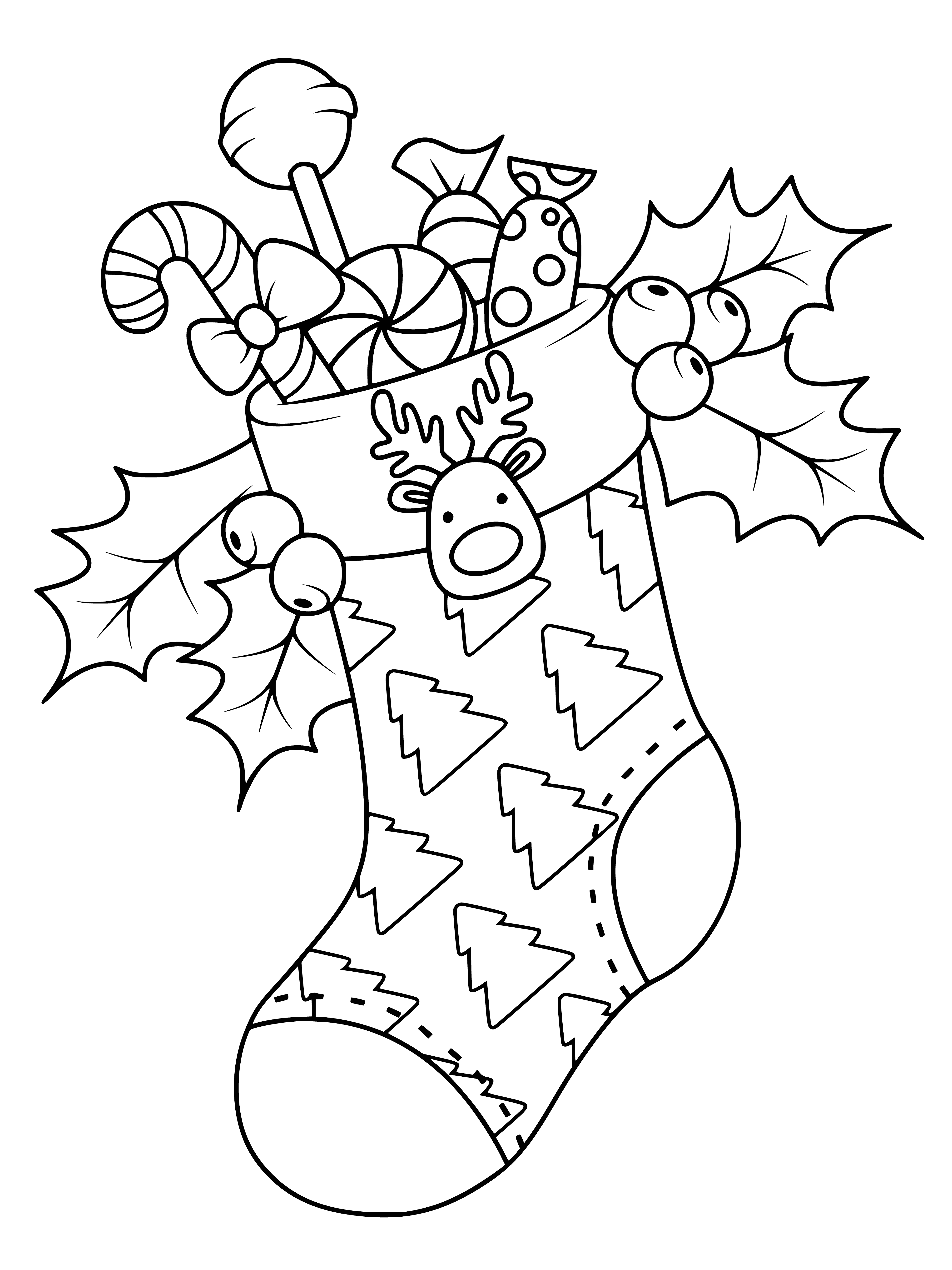boyama sayfası: Candy ve mücevher ile Noel sock
