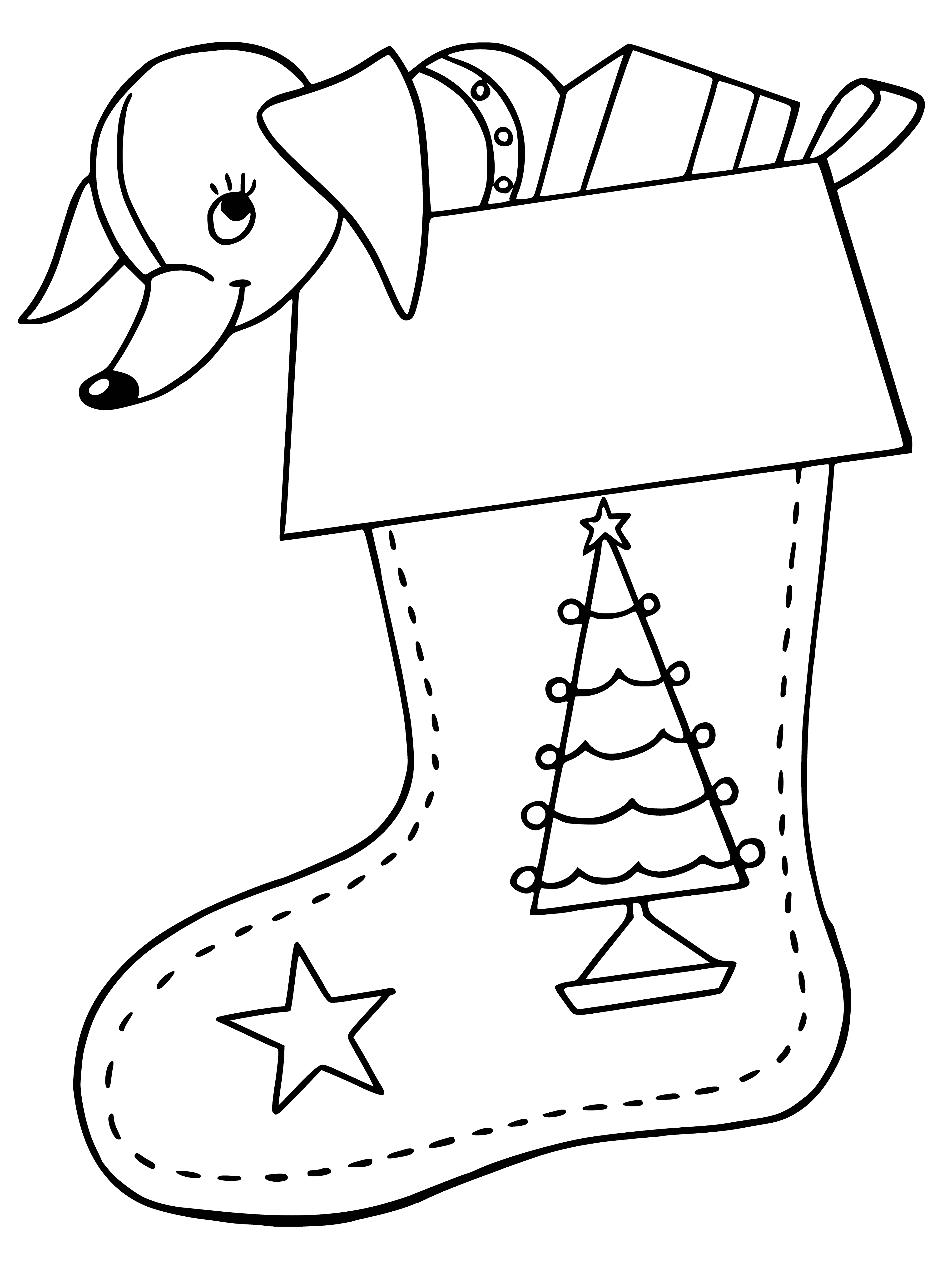 boyama sayfası: Bir sock ve köpekle Noel rengi