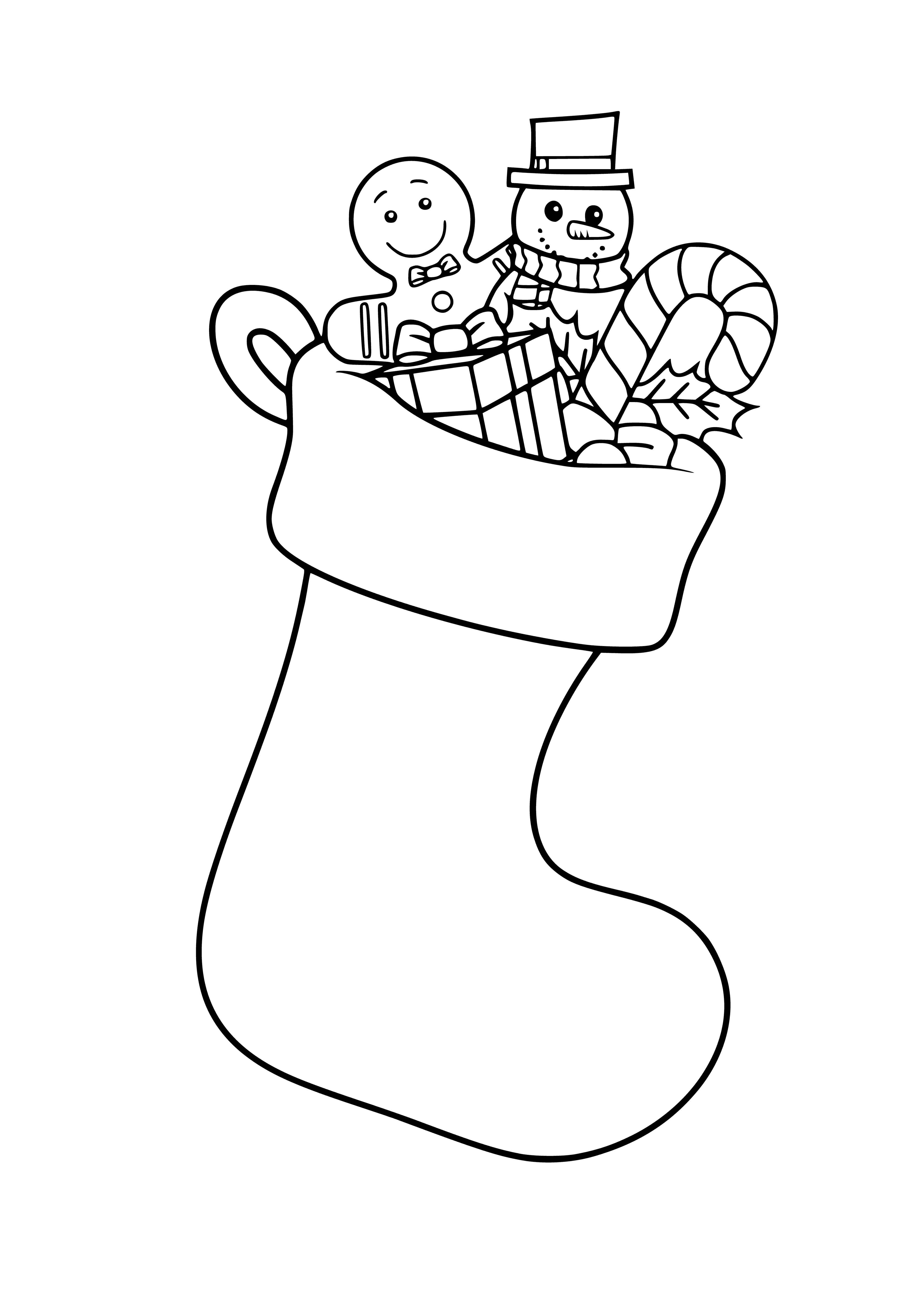 boyama sayfası: Noel sock with oyuncaklar and sweets