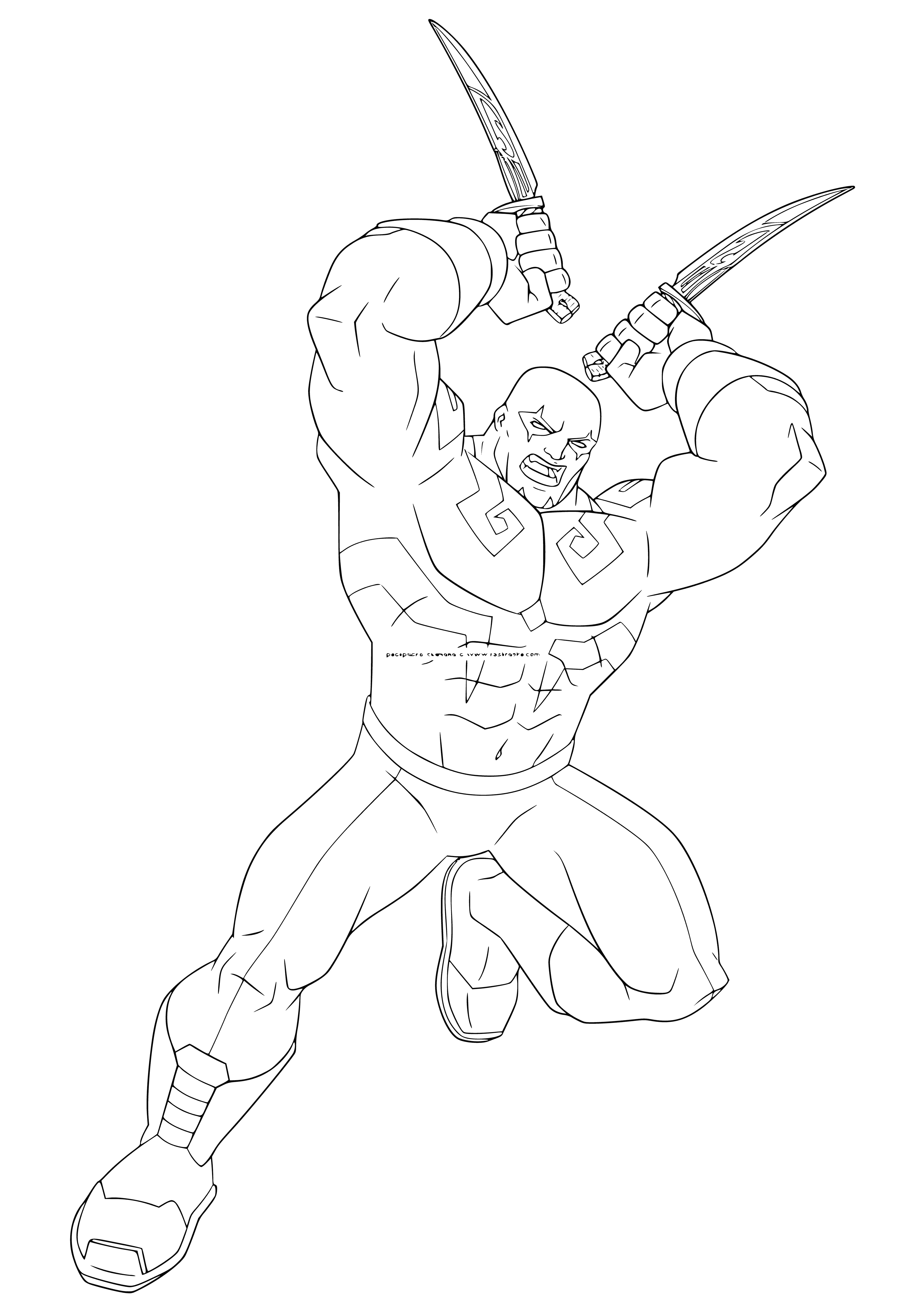 coloring page: Drawing of Drax the Destroyer with two blades