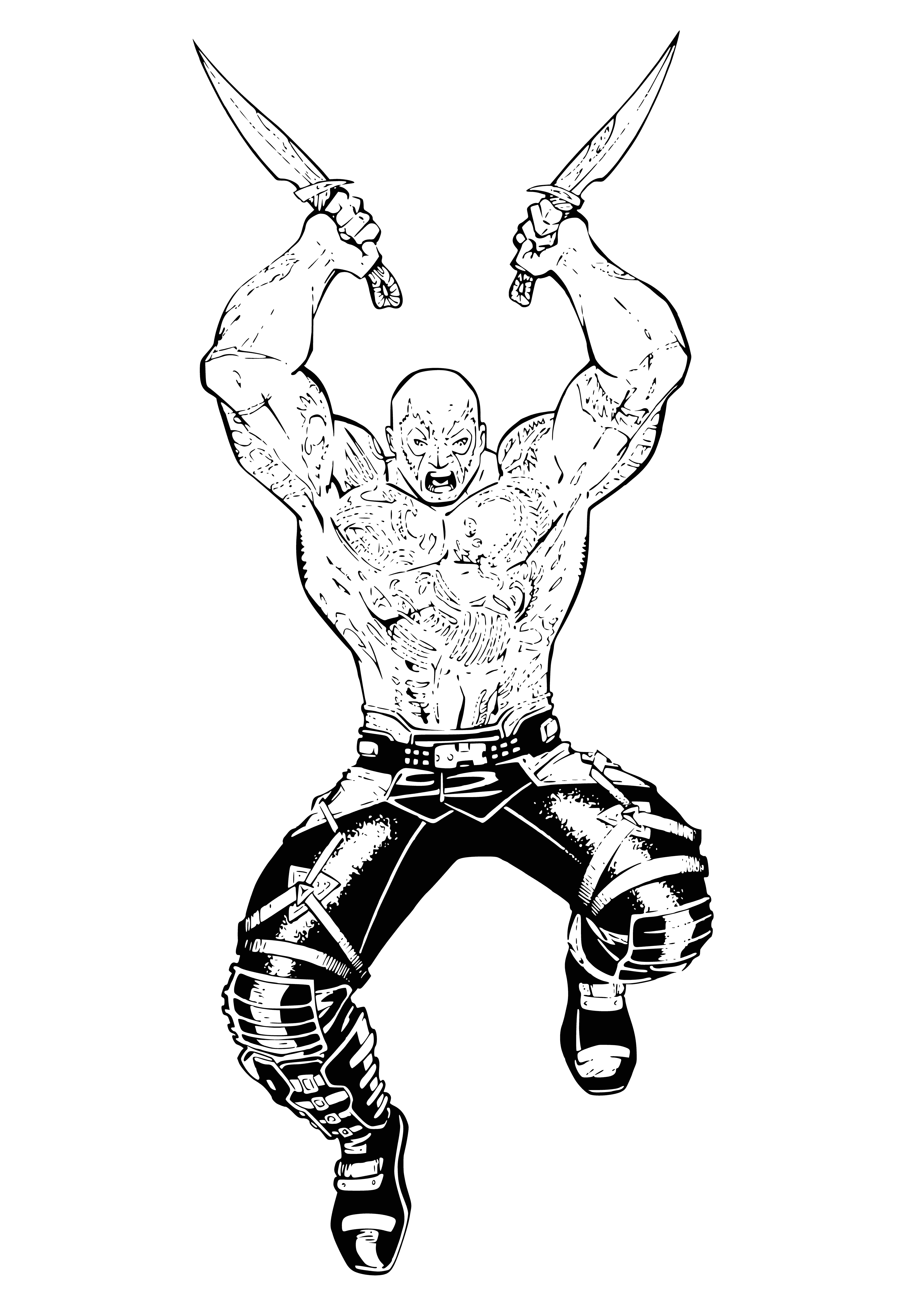 coloring page: Drax Destroyer with Knives in His Hands