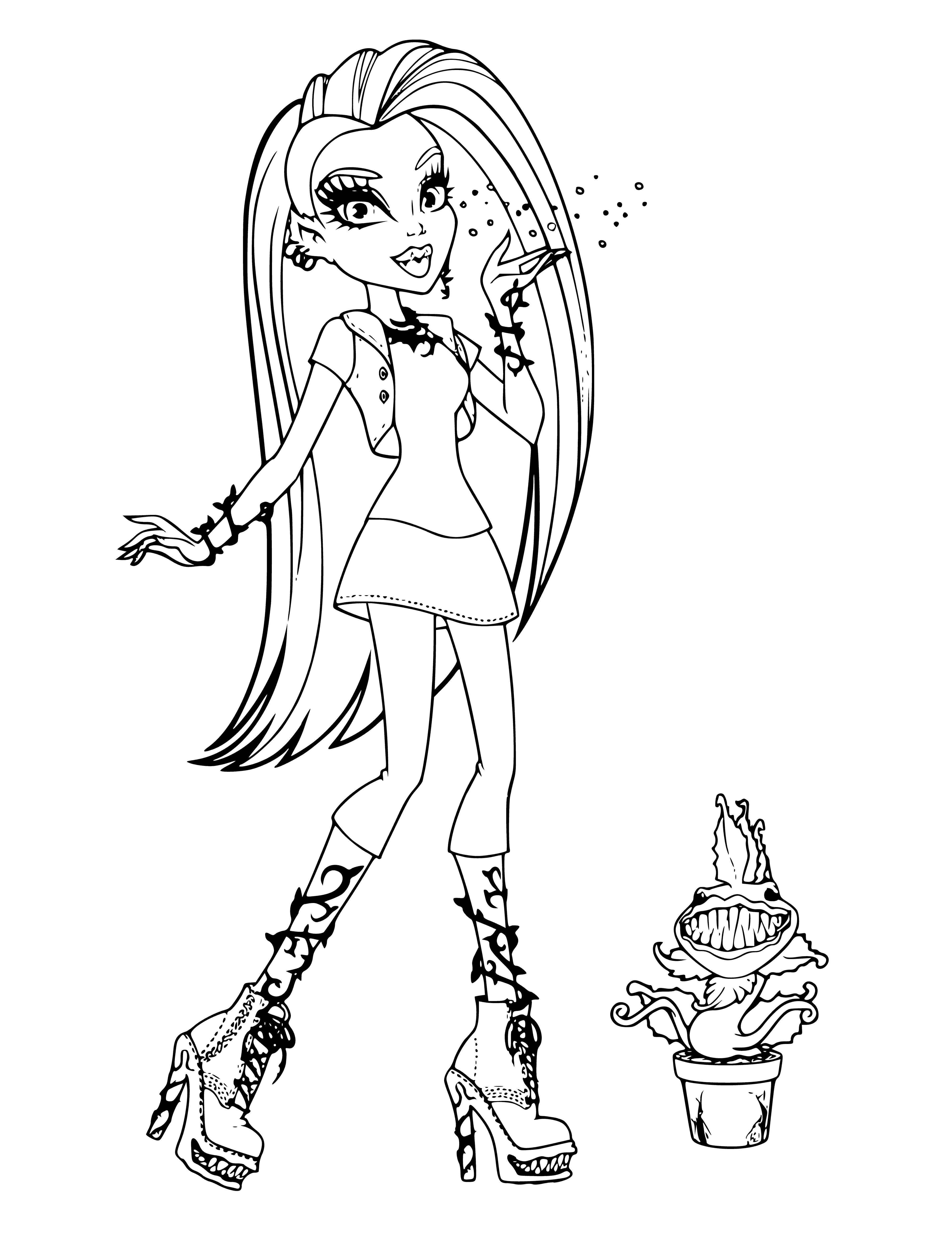 coloring page: Coloring Venus McFlytrap with a pet, plant