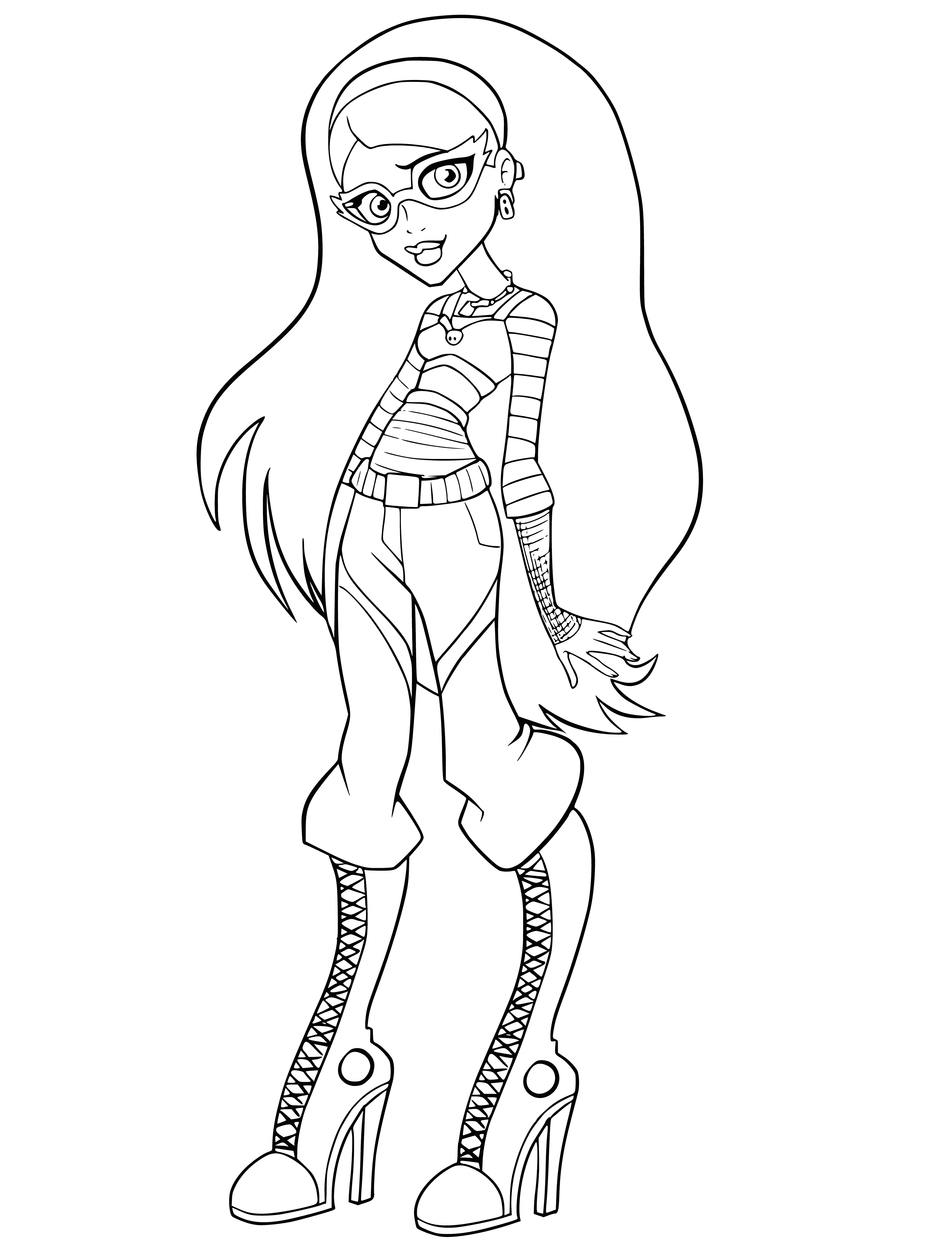 coloring page: Coloring Gulia Yelps, daughter of a Zombie with long hair and stylish clothes
