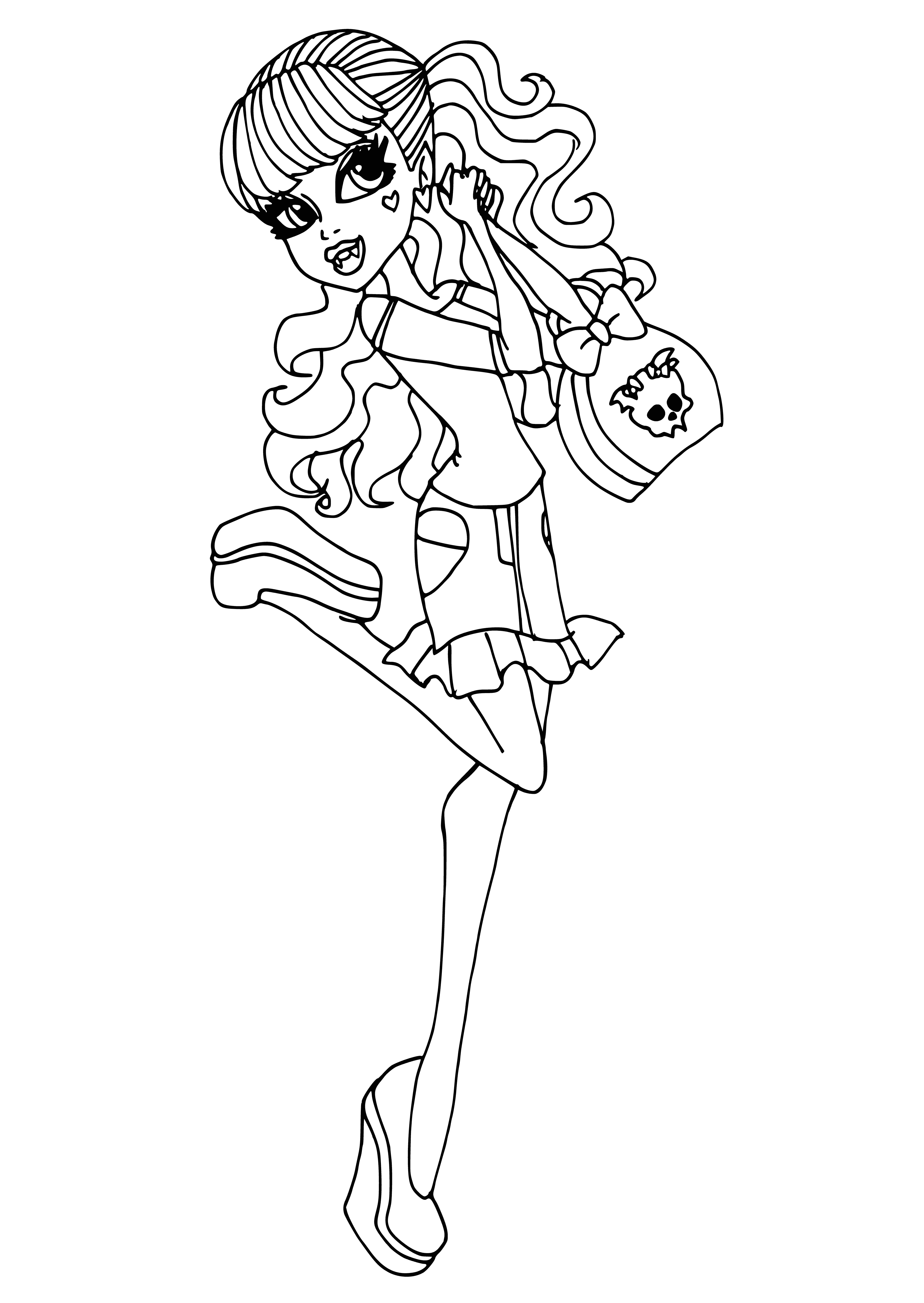 coloring page: Draculaura with a handbag and stylish outfit