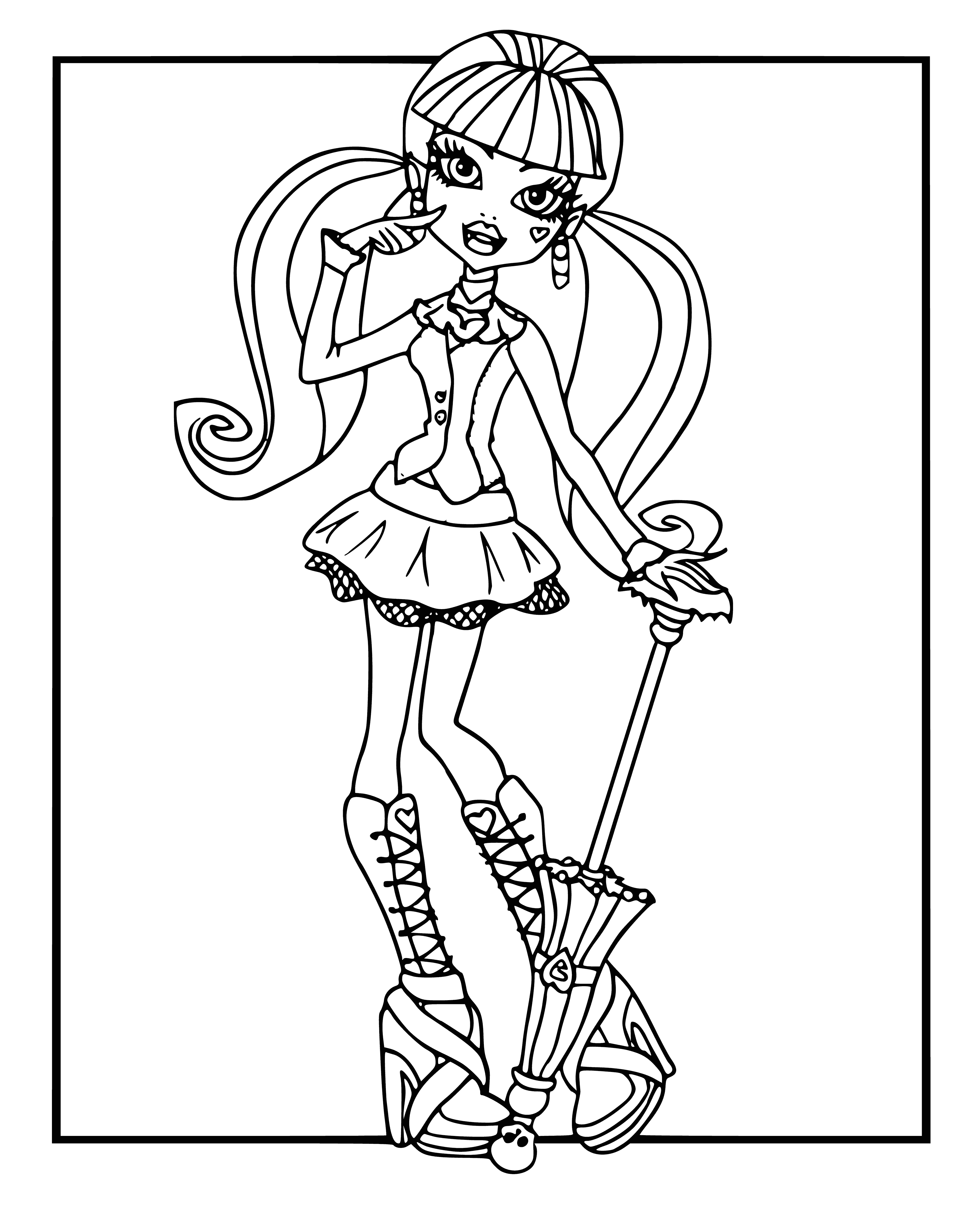 coloring page: Coloring Draculaura with an umbrella