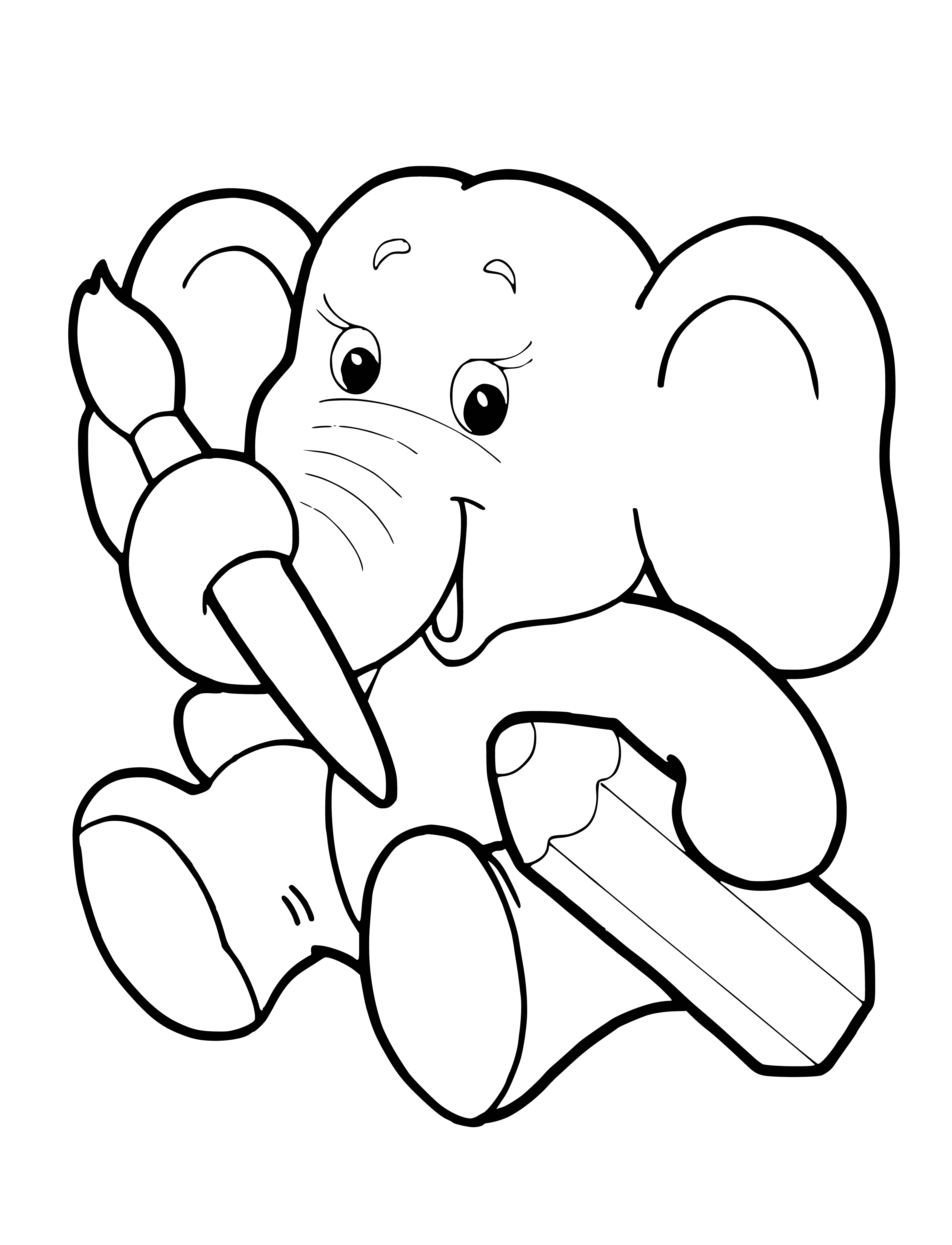 página para colorear: Elefante de juguete para colorear con un cepillo y lápiz