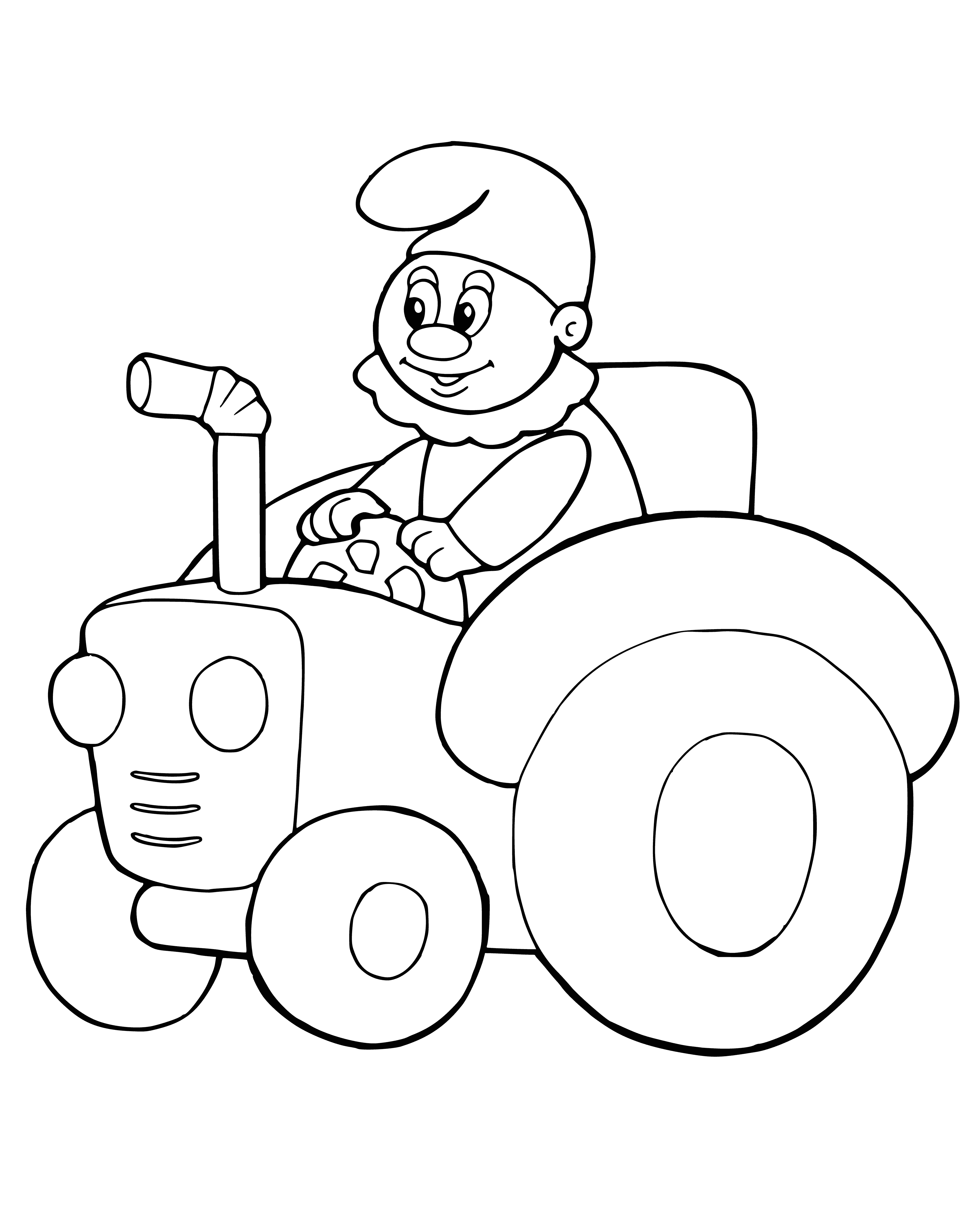 página para colorear: Colorear con un tractor de juguete y un payaso