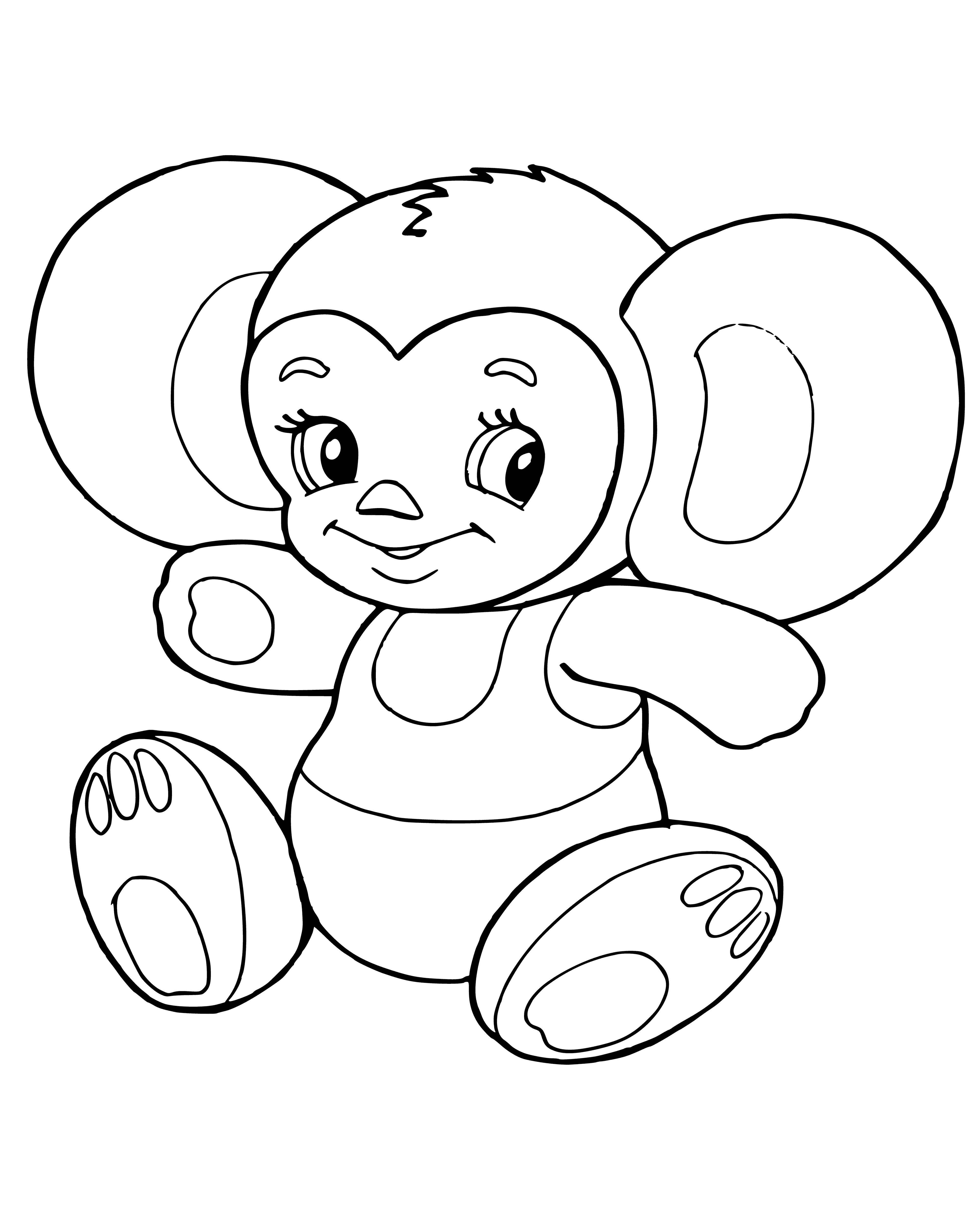 página para colorear: Colorear con la imagen de Cheburashka - un personaje lindo con grandes orejas y una sonrisa amable.