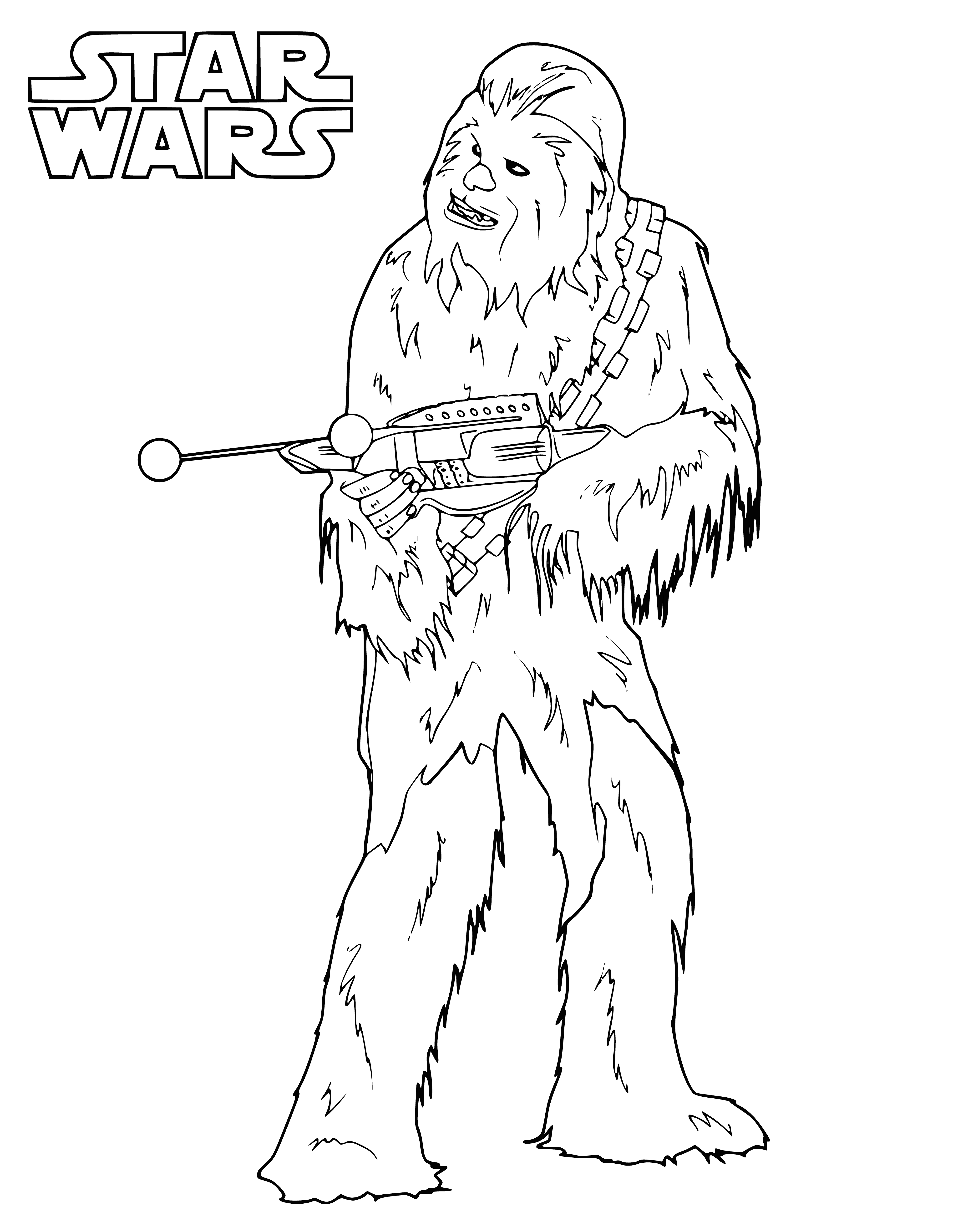 coloriage: Chewbaka avec un blaster dans la coloration de Star Wars