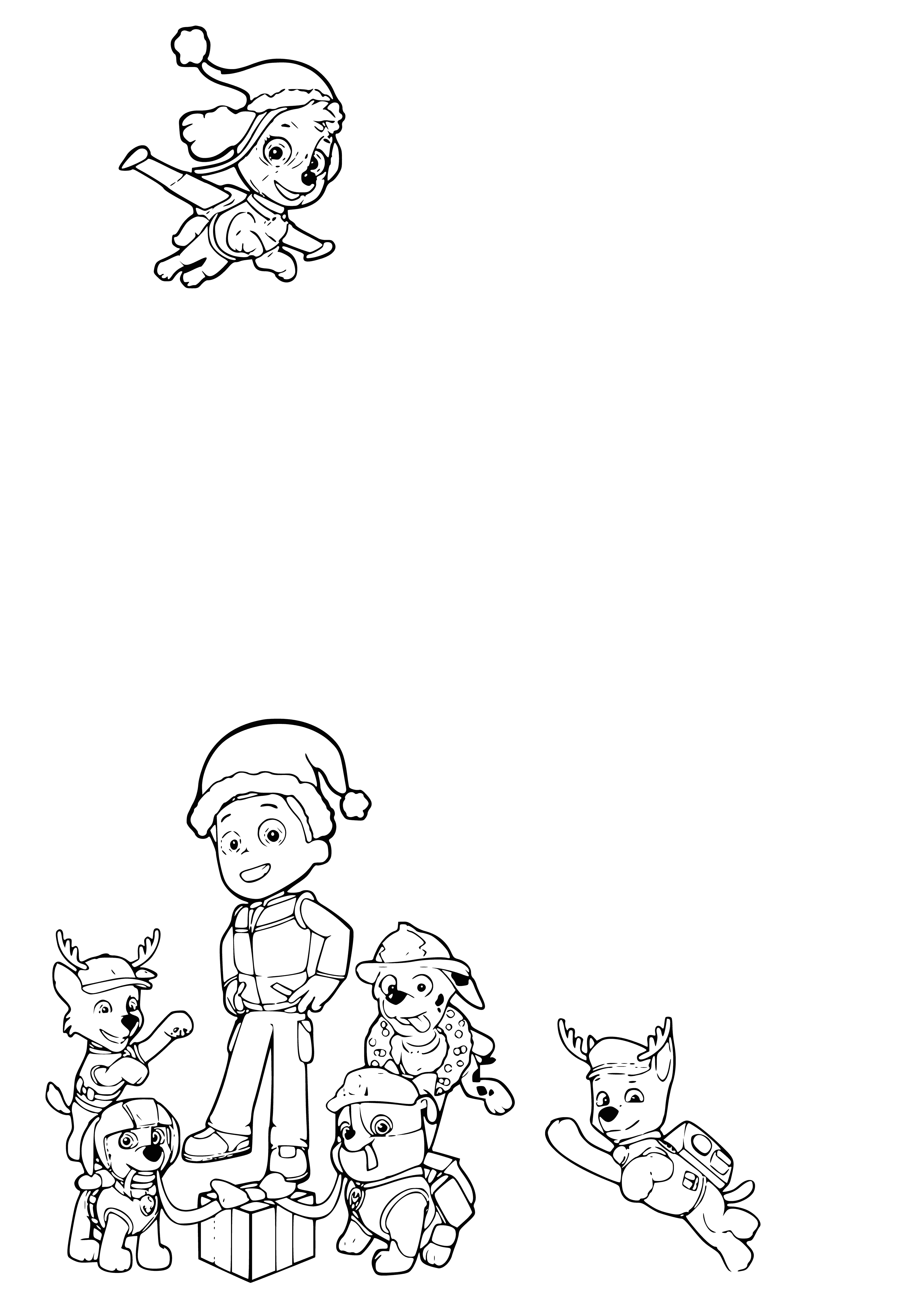 Livro de colorir para uma carta ao Papai Noel com personagens contra o fundo de bonecos de neve e flocos de neve