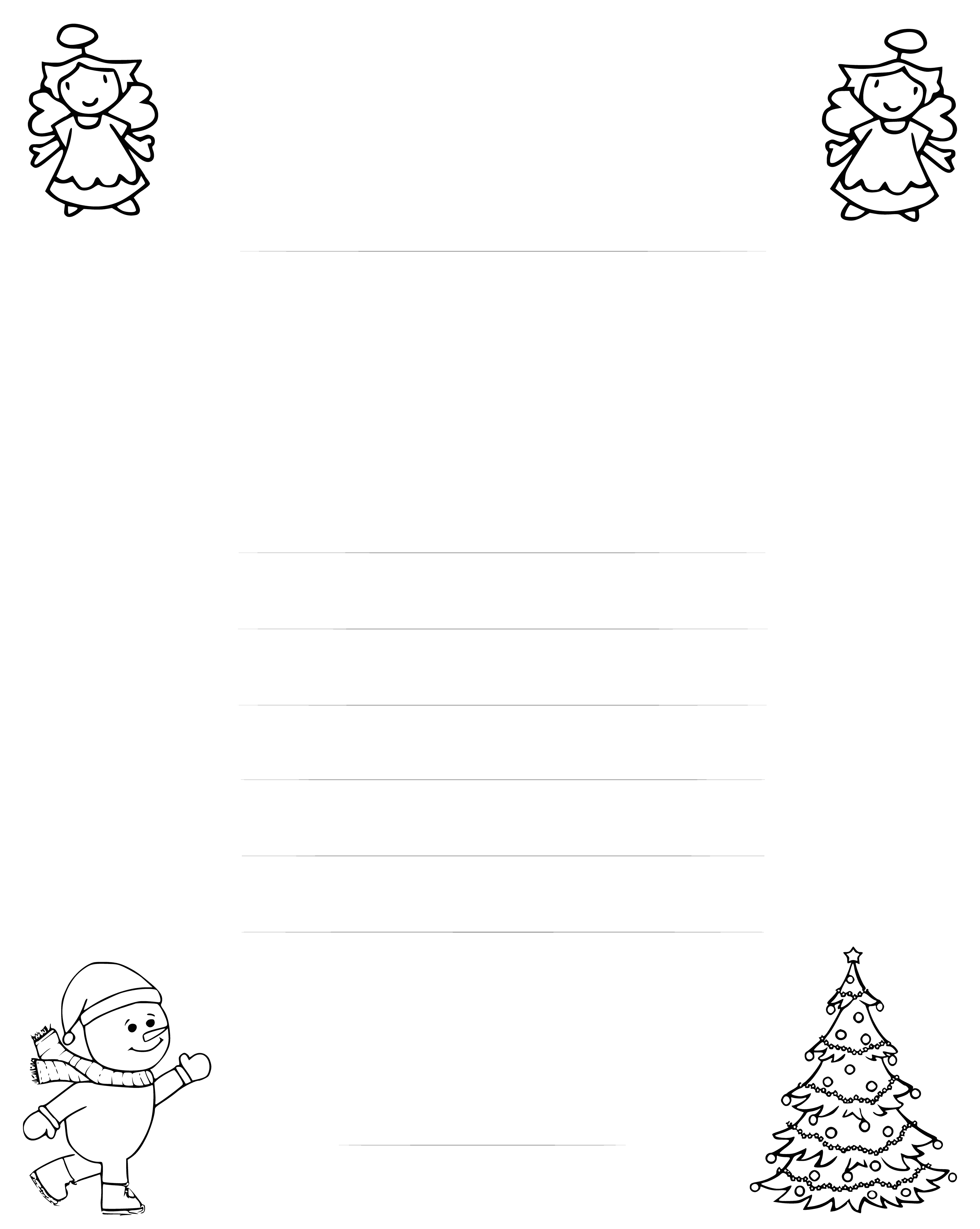 Carta ao Papai Noel com anjos, boneco de neve e árvore de Natal