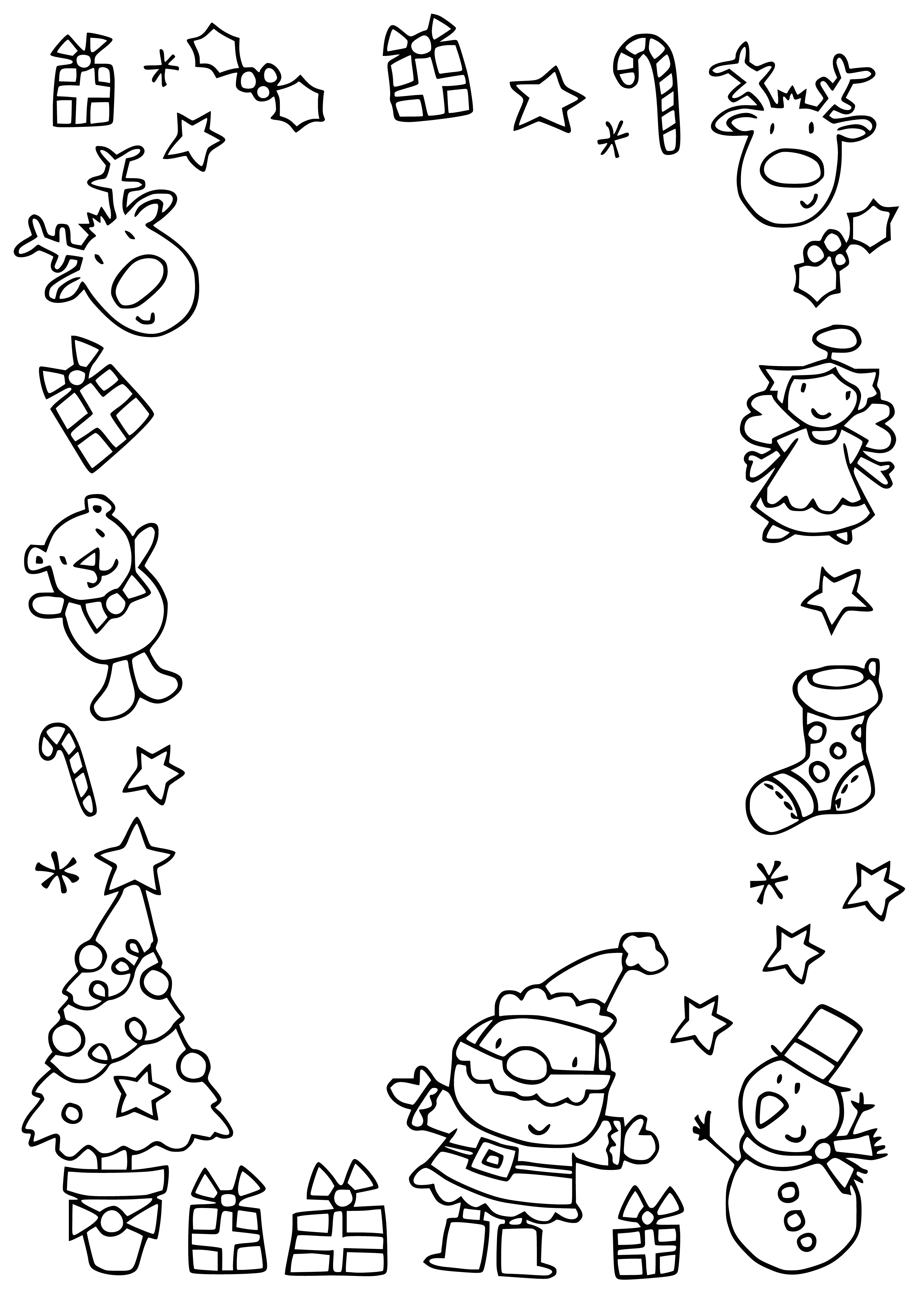 Carta colorida ao Papai Noel com a imagem de Papai Noel, boneco de neve, árvore de Natal e presentes