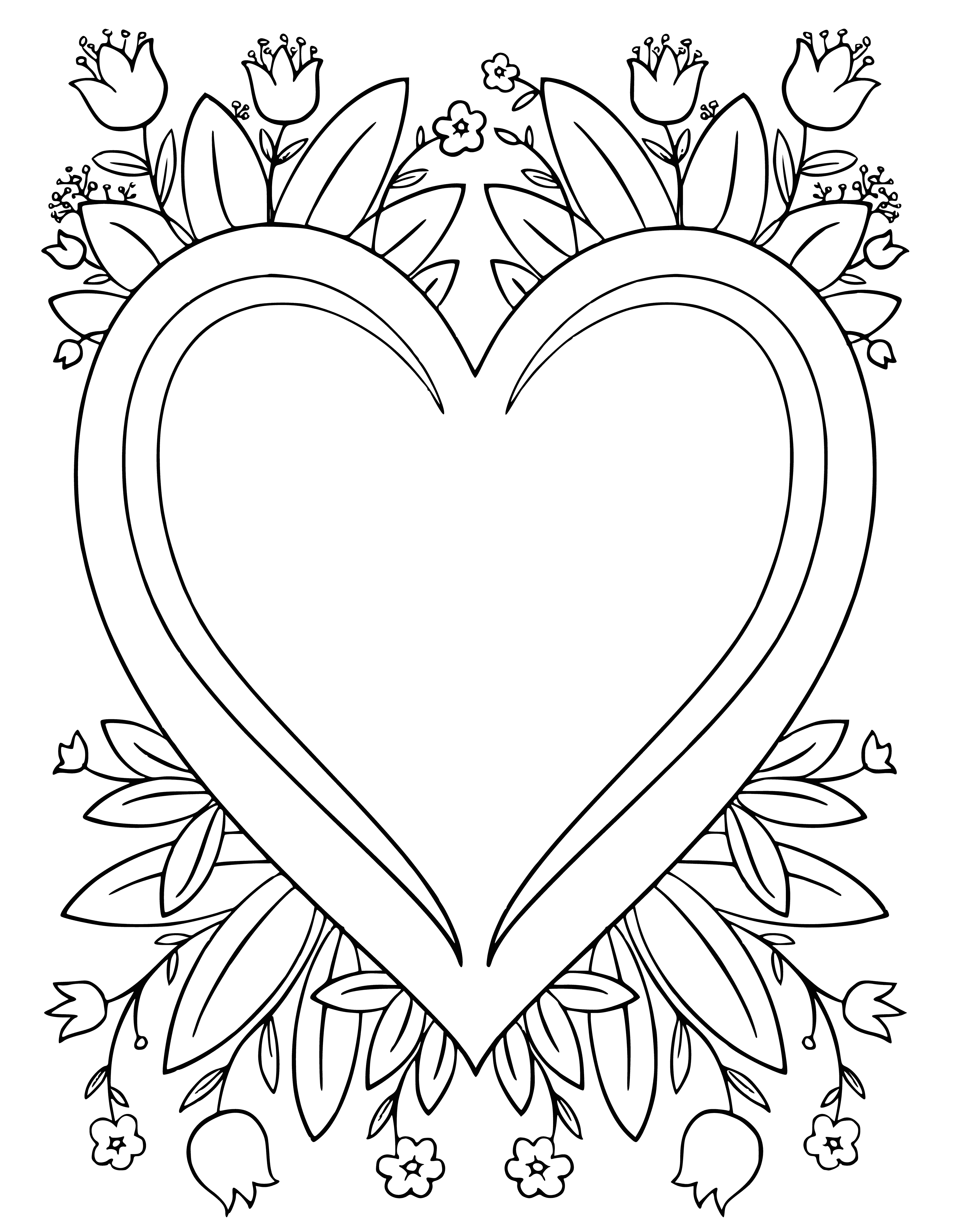 coloring page: Coloring for children on the theme of Valentine’s Day with heart and flowers