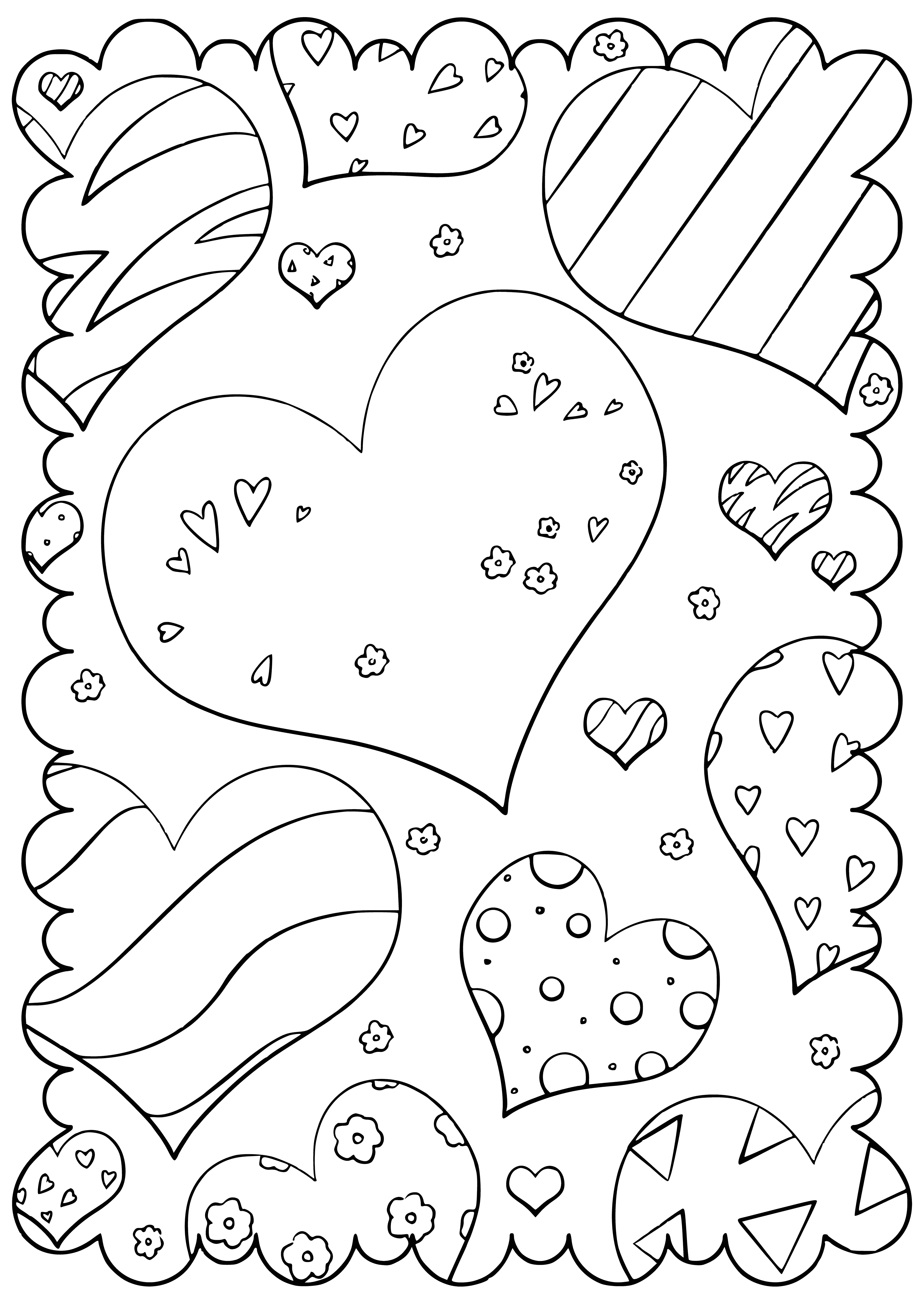 coloring page: A card with hearts to color for Valentine's Day