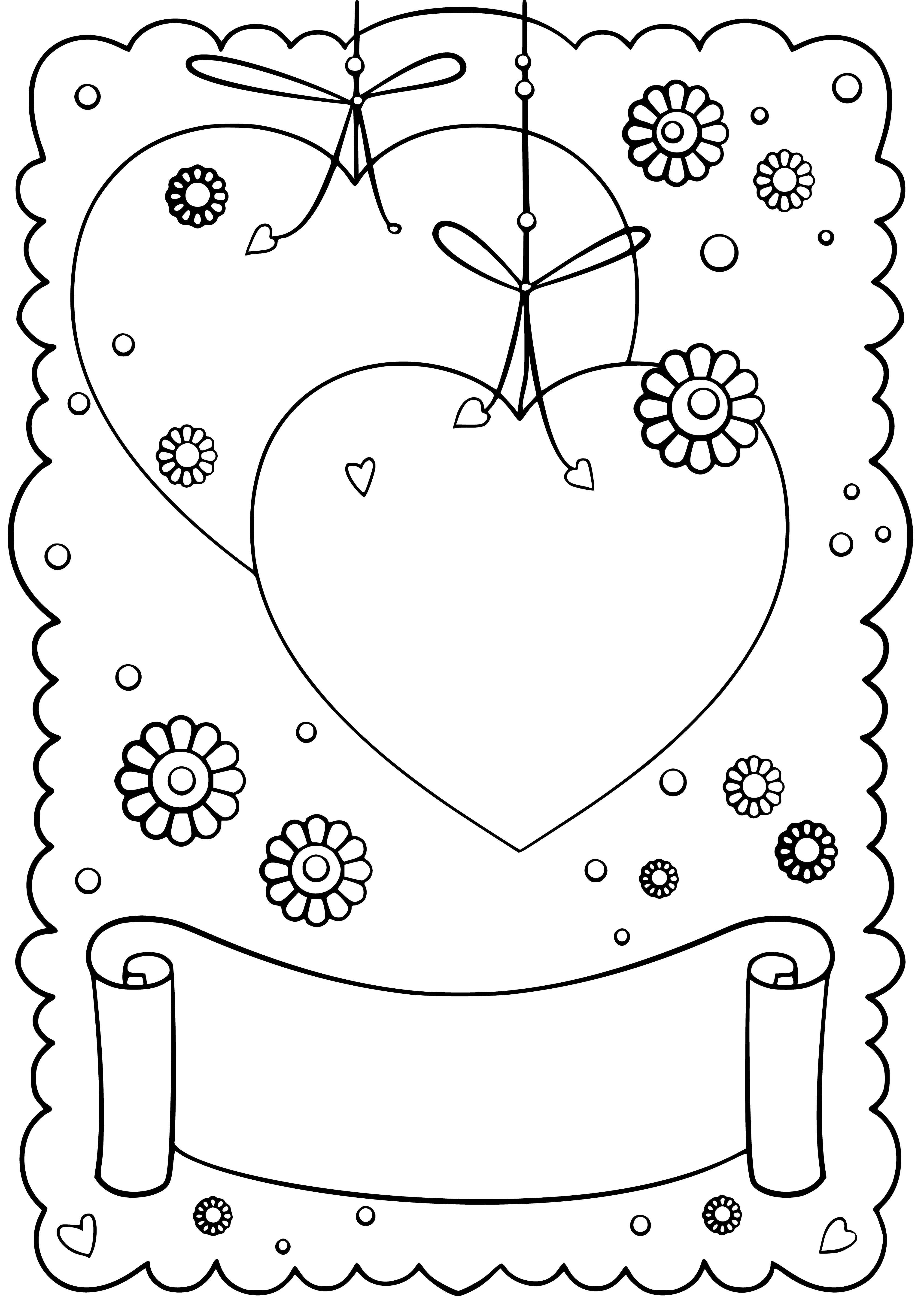 coloring page: Valentine's Day Coloring with Hearts and Flowers