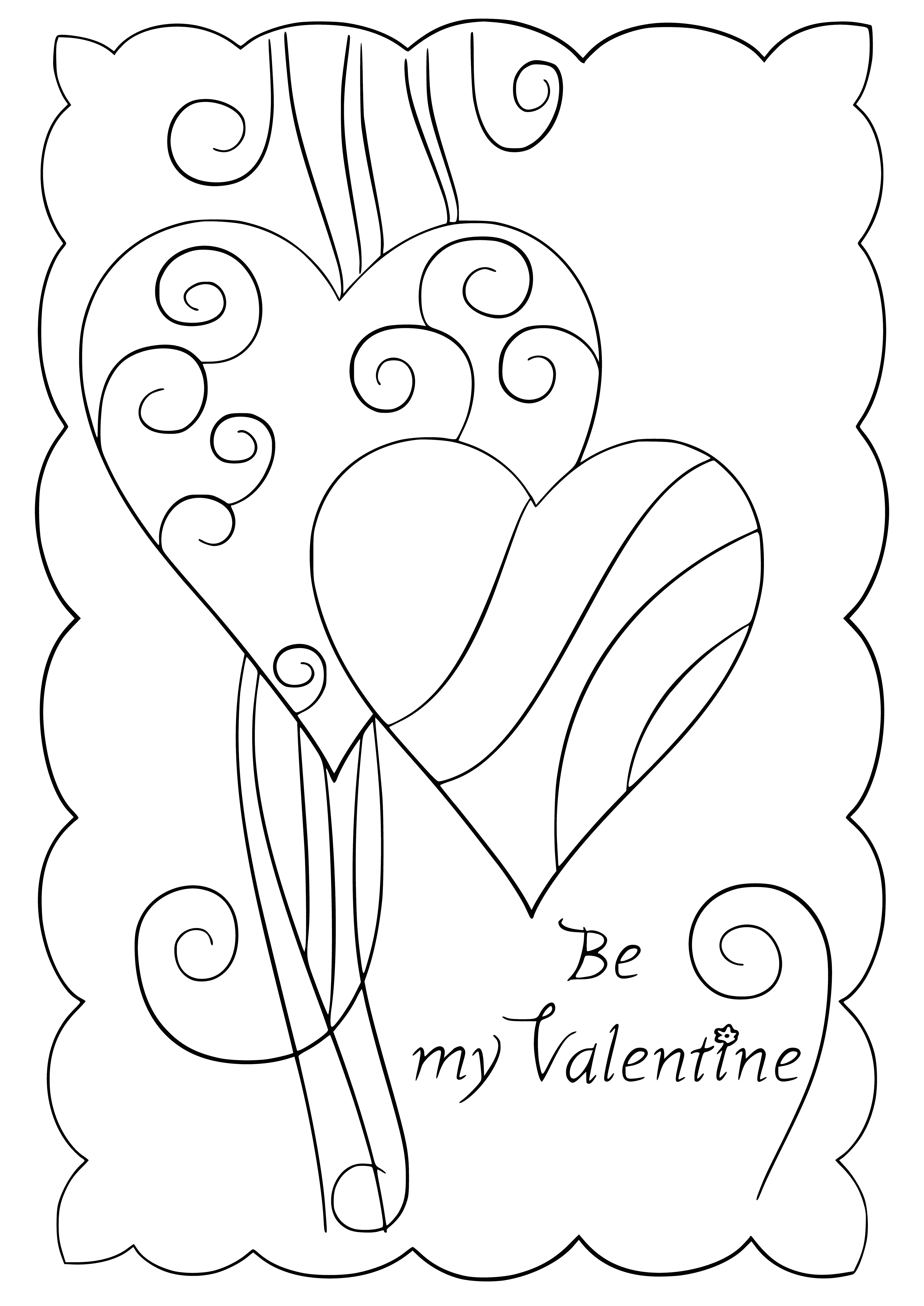 coloring page: Postcard with hearts and the inscription "Be my Valentine"