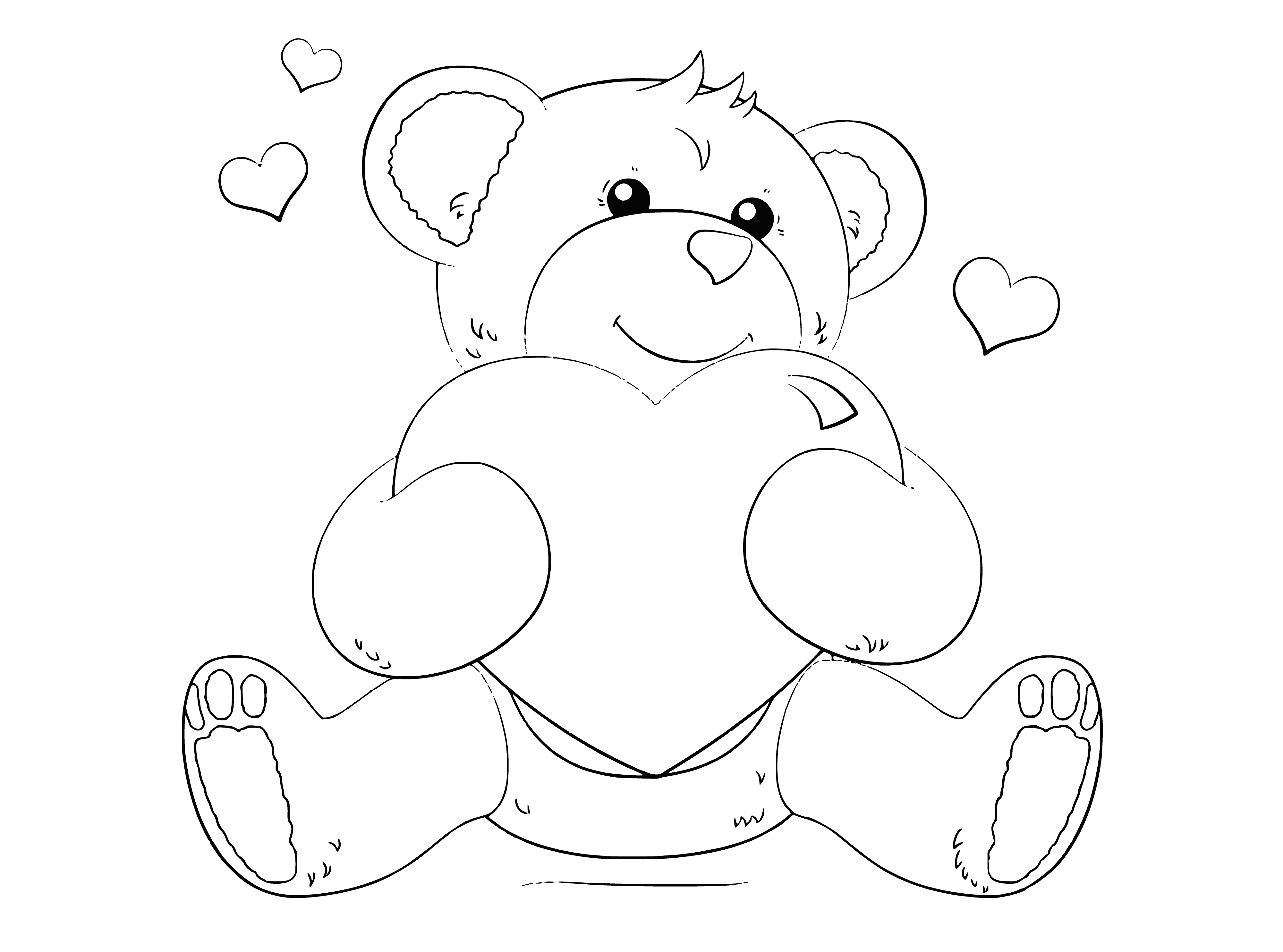 coloring page: The bear holds his heart and is surrounded by small hearts