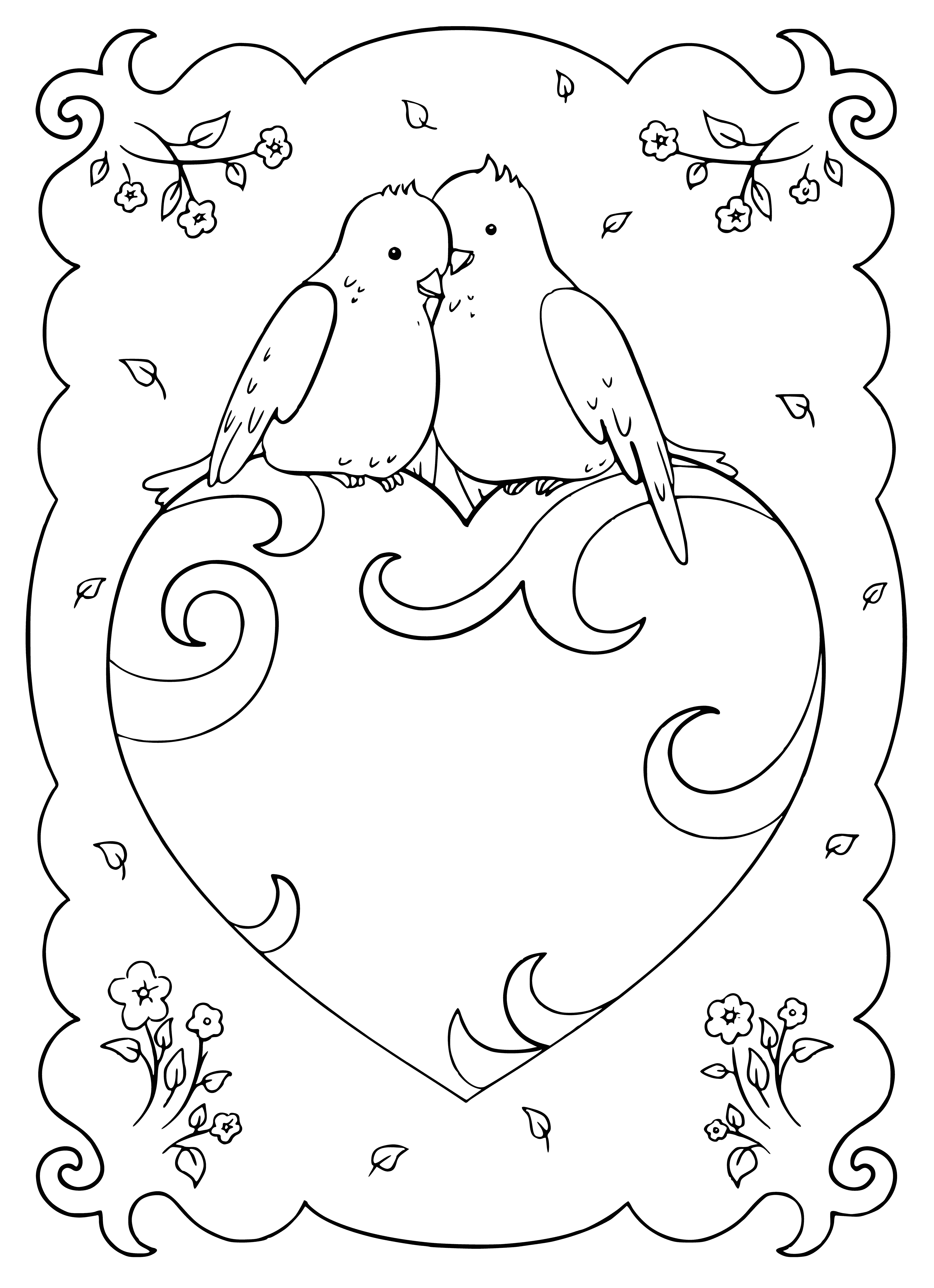 coloring page: Valentine's Day Coloring with Birds and Heart