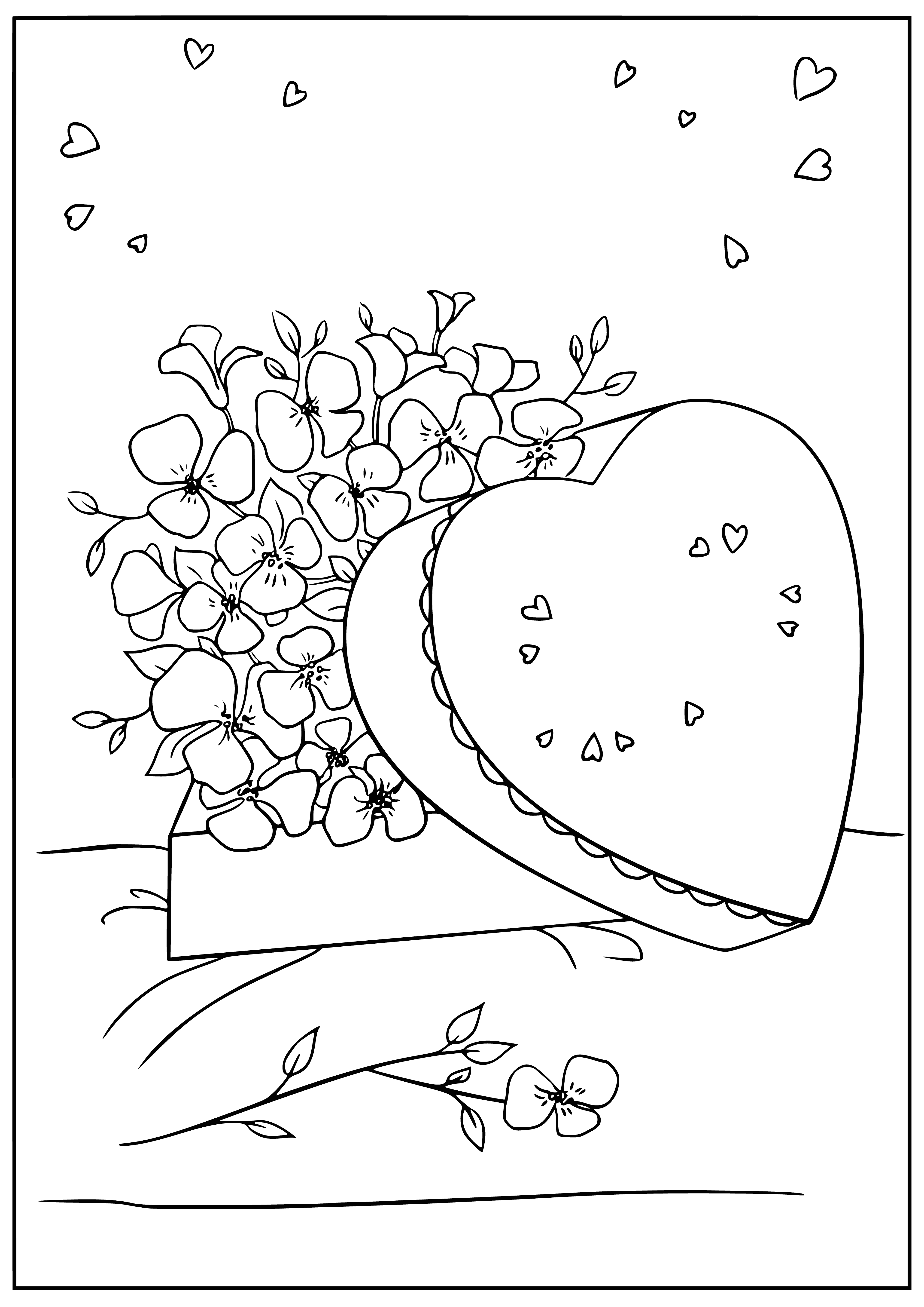 coloring page: Valentine's Day Coloring with Heart and Flowers