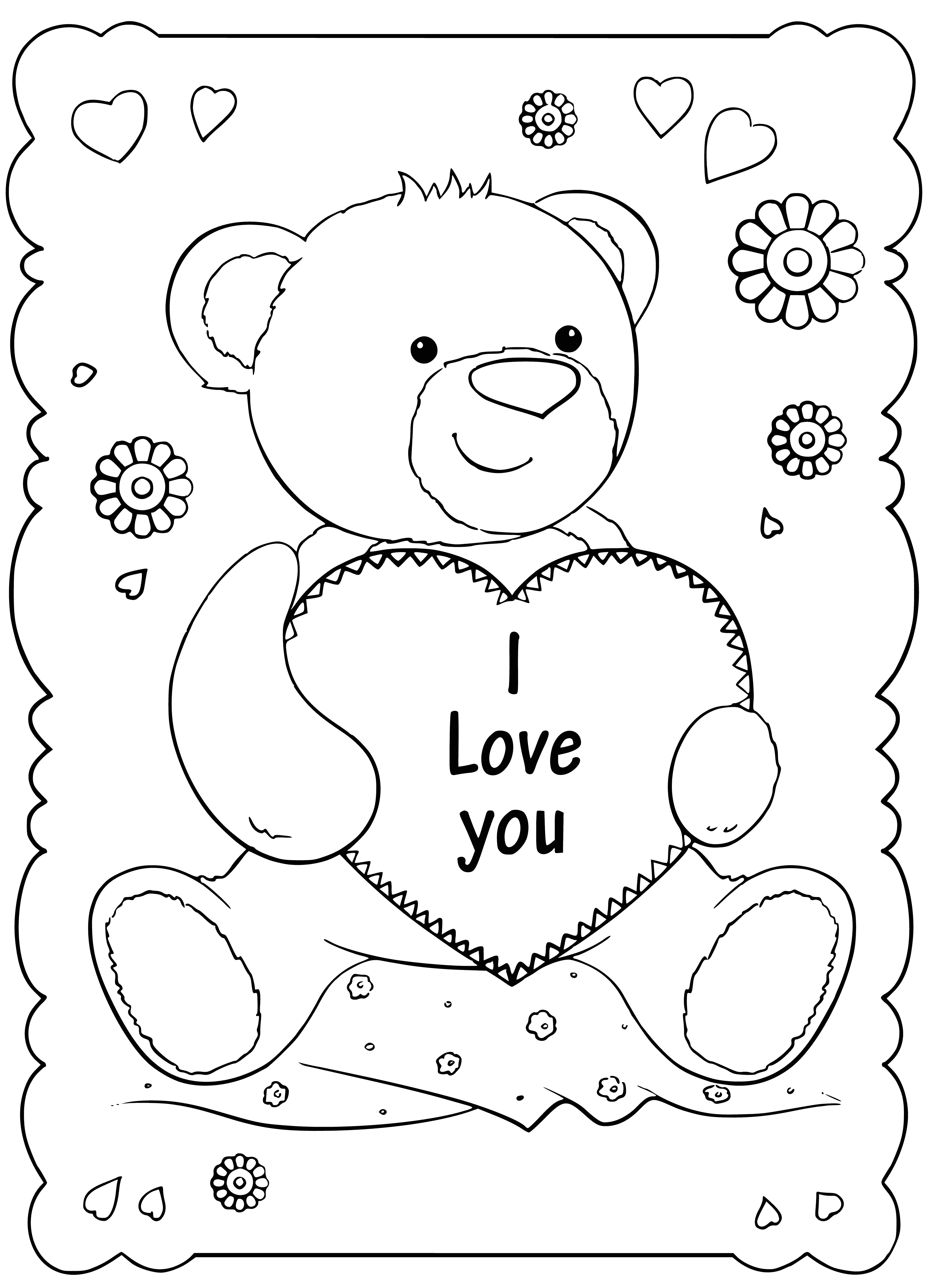 coloring page: Valentine's Day Coloring with a Bear and Heart