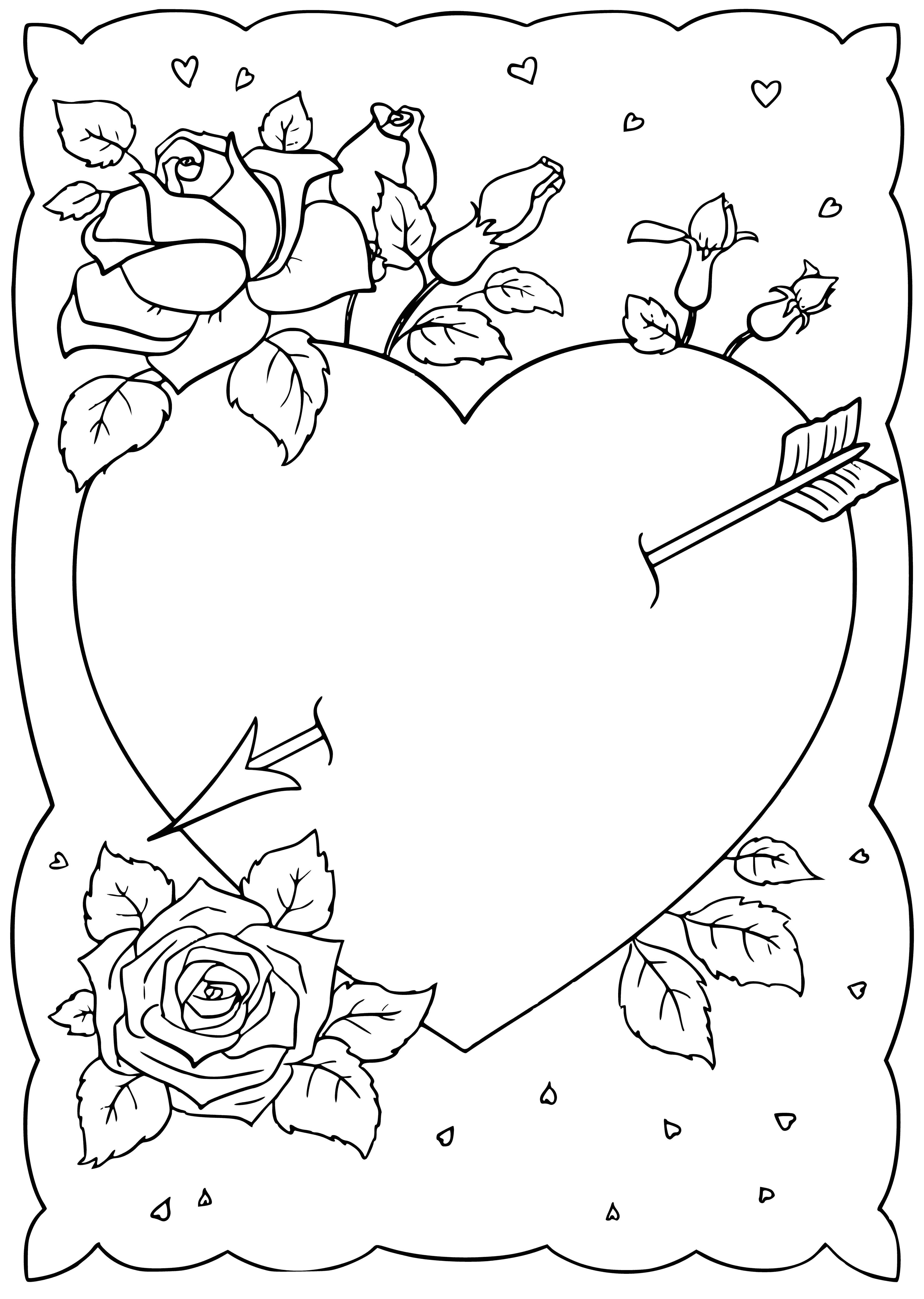 coloring page: Drawing a Valentine's Day card with heart and flowers