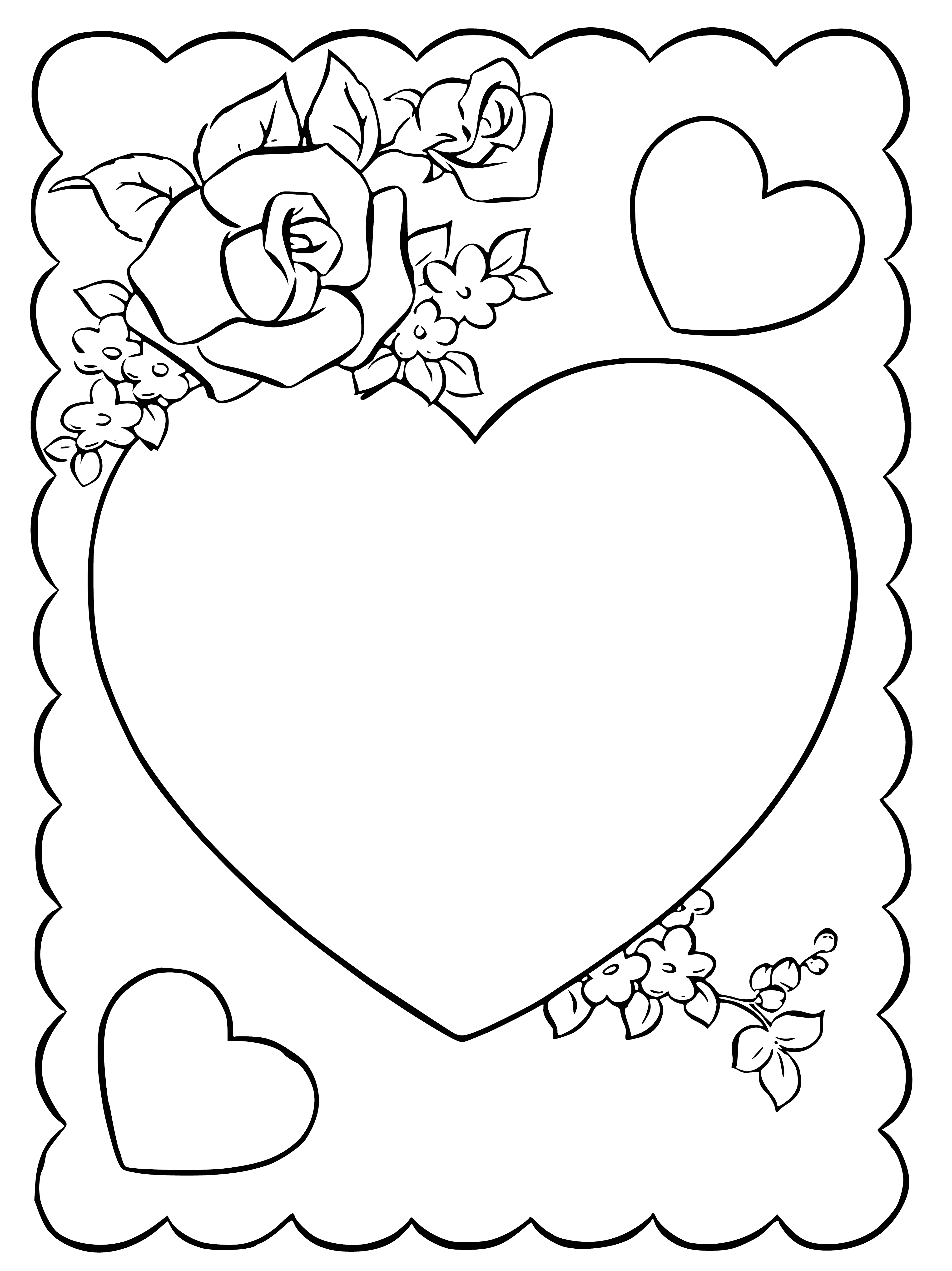 coloring page: Valentine's Day Coloring with Heart and Flowers