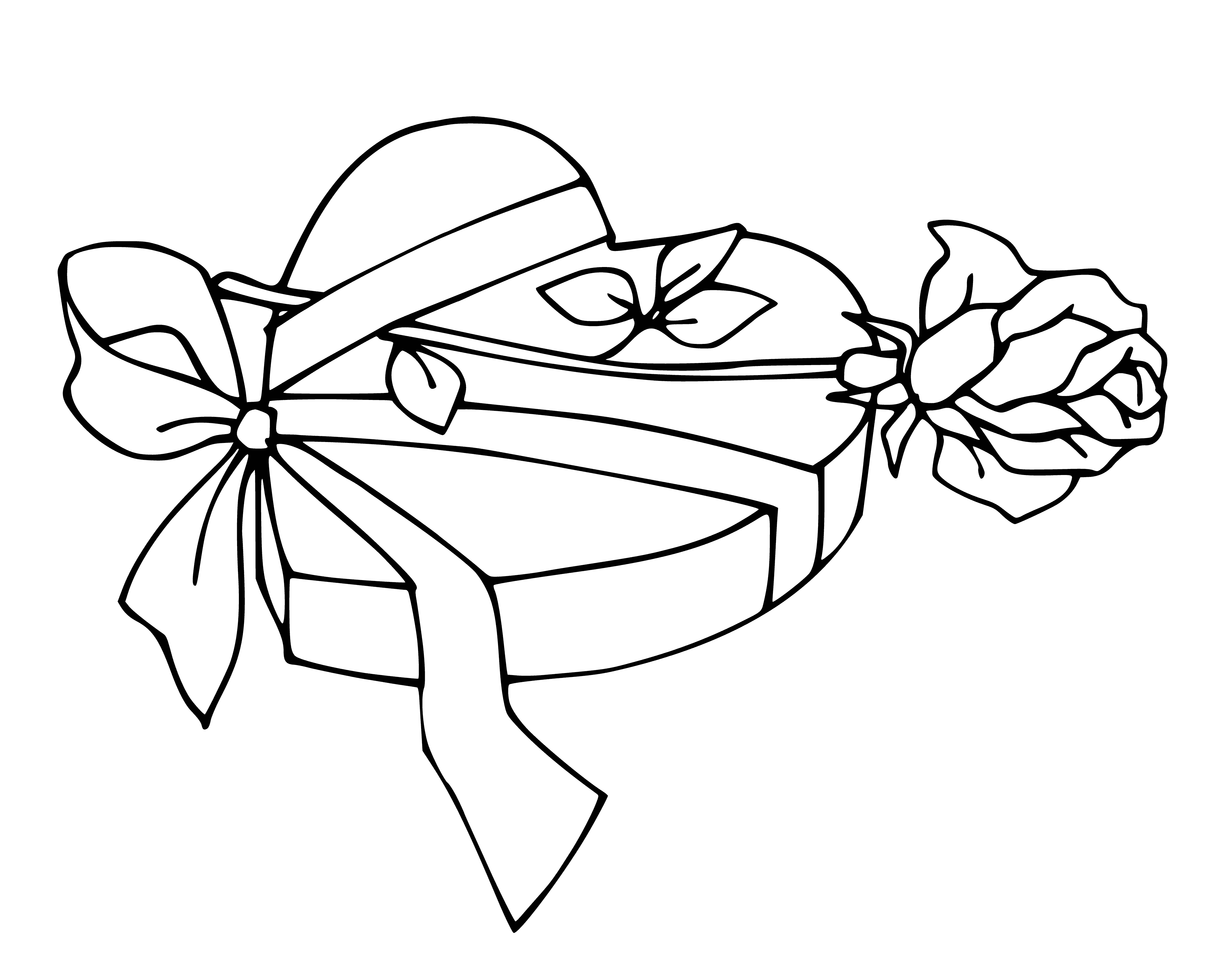 coloring page: Drawing a heart-shaped gift with a rose for Valentine's Day