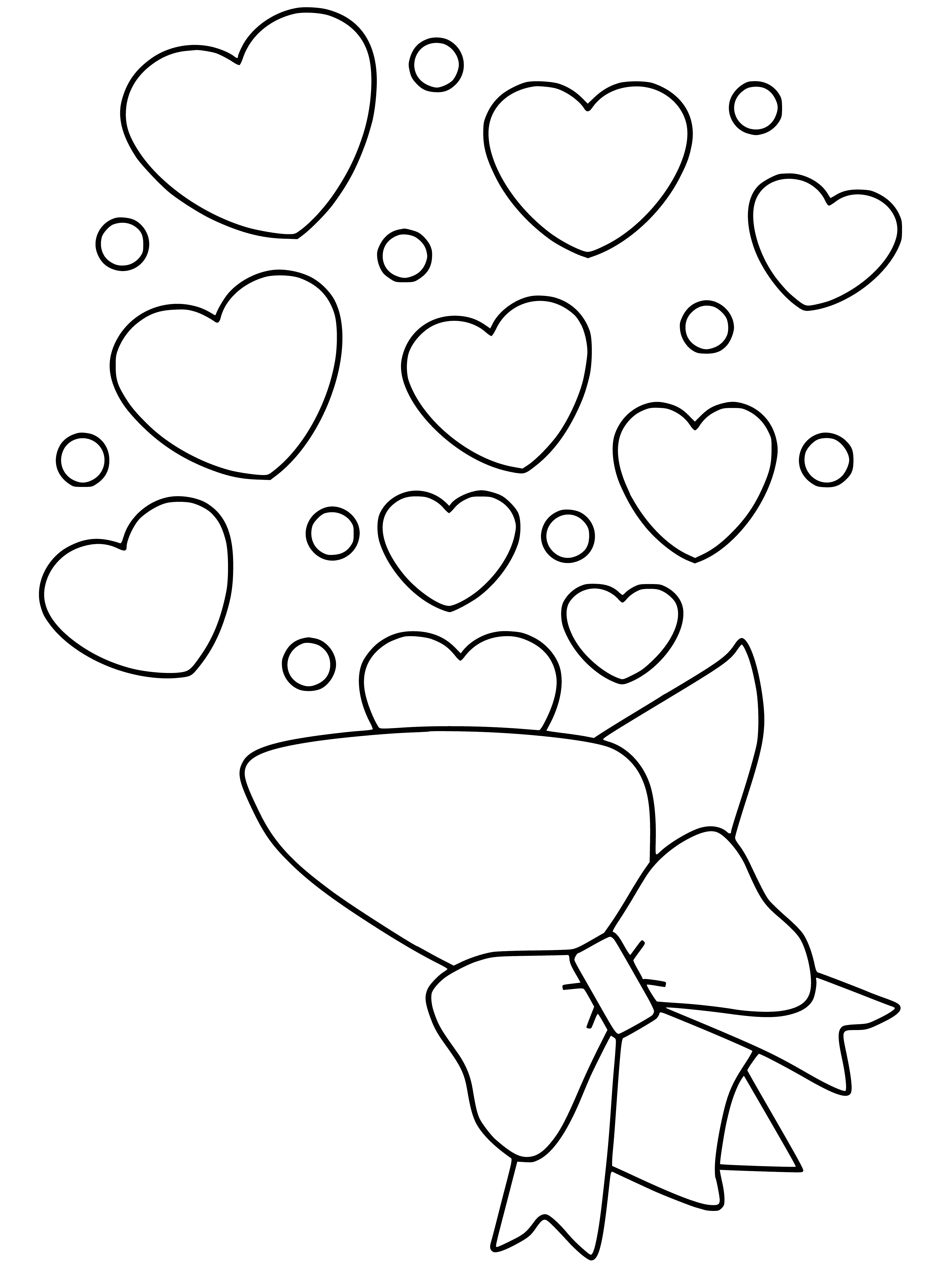 coloring page: Coloring a bouquet of hearts for Valentine's Day